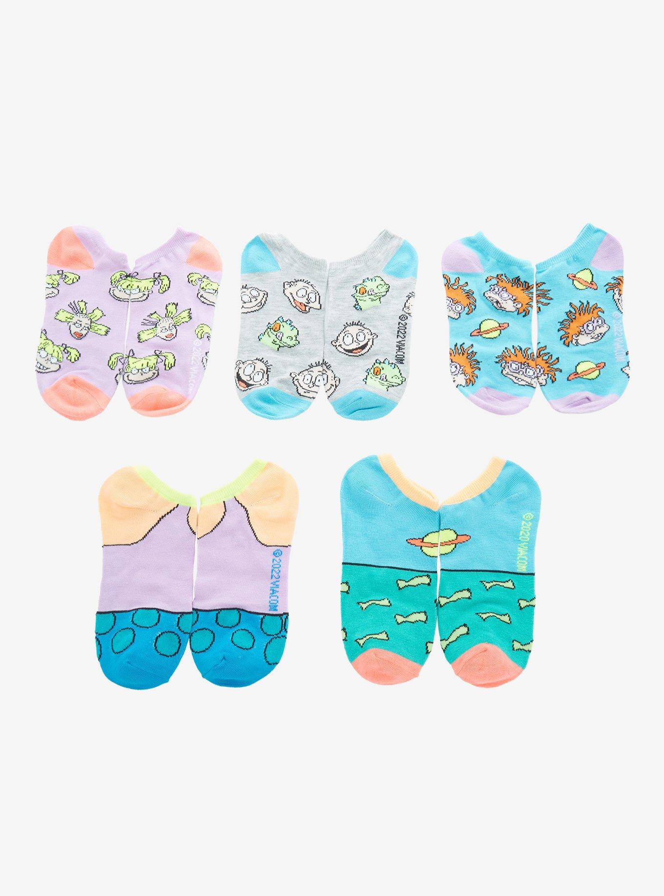 Rugrats Character Icons No-Show Socks 5 Pair, , hi-res