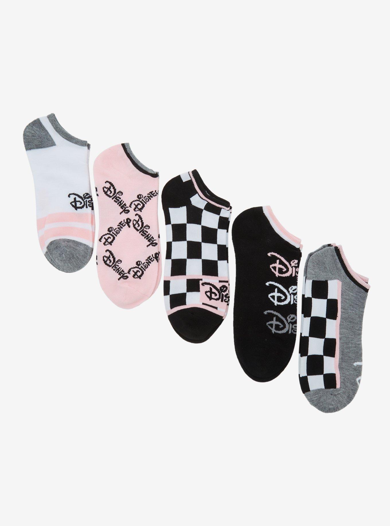 Disney Logo Pink NoShow Socks 5 Pair Hot Topic