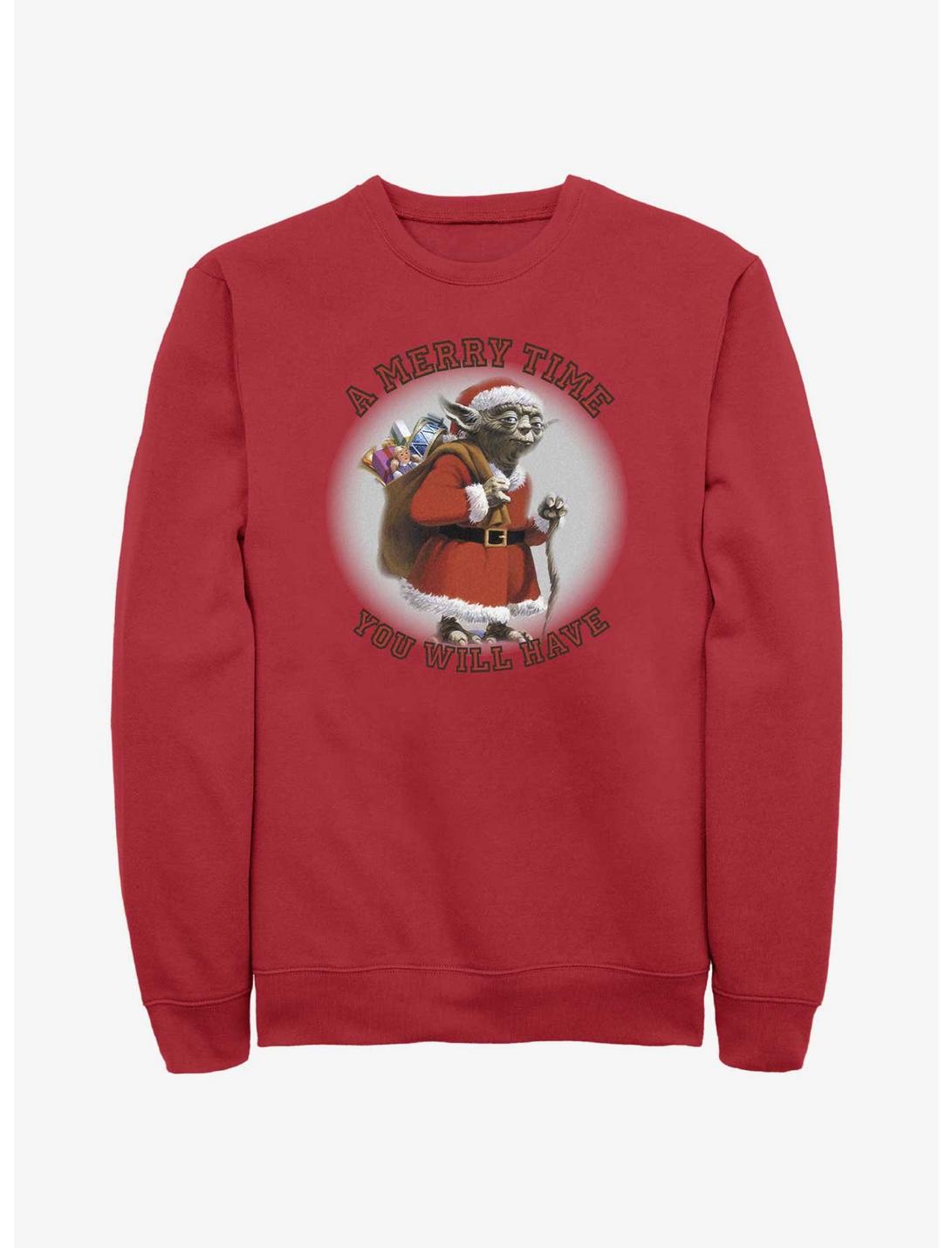 Star Wars Yoda Merry Time You Will Have Sweatshirt, RED, hi-res