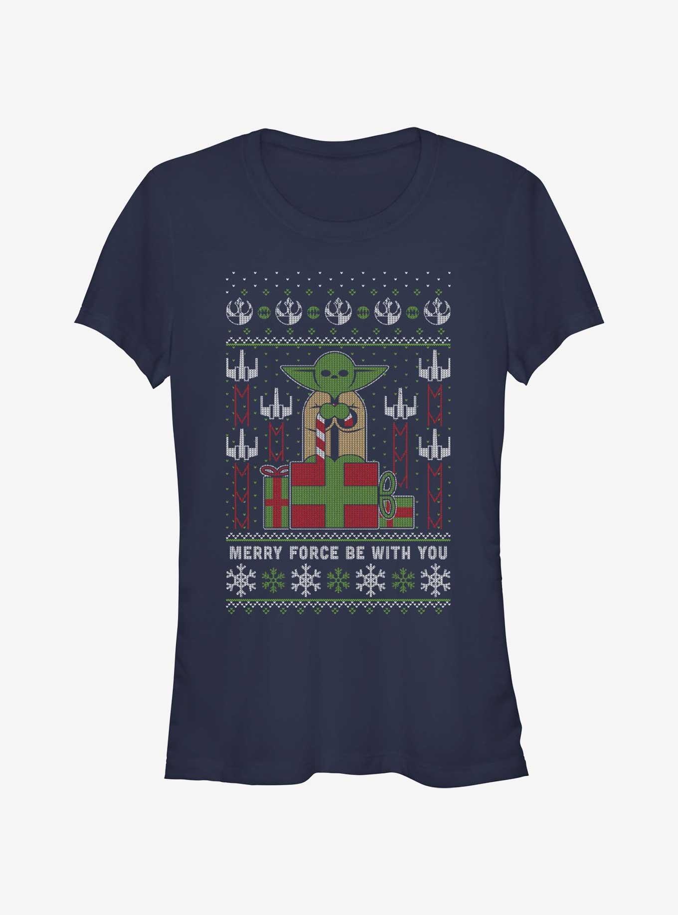 Star Wars Yoda Ugly Christmas Girls T-Shirt, NAVY, hi-res