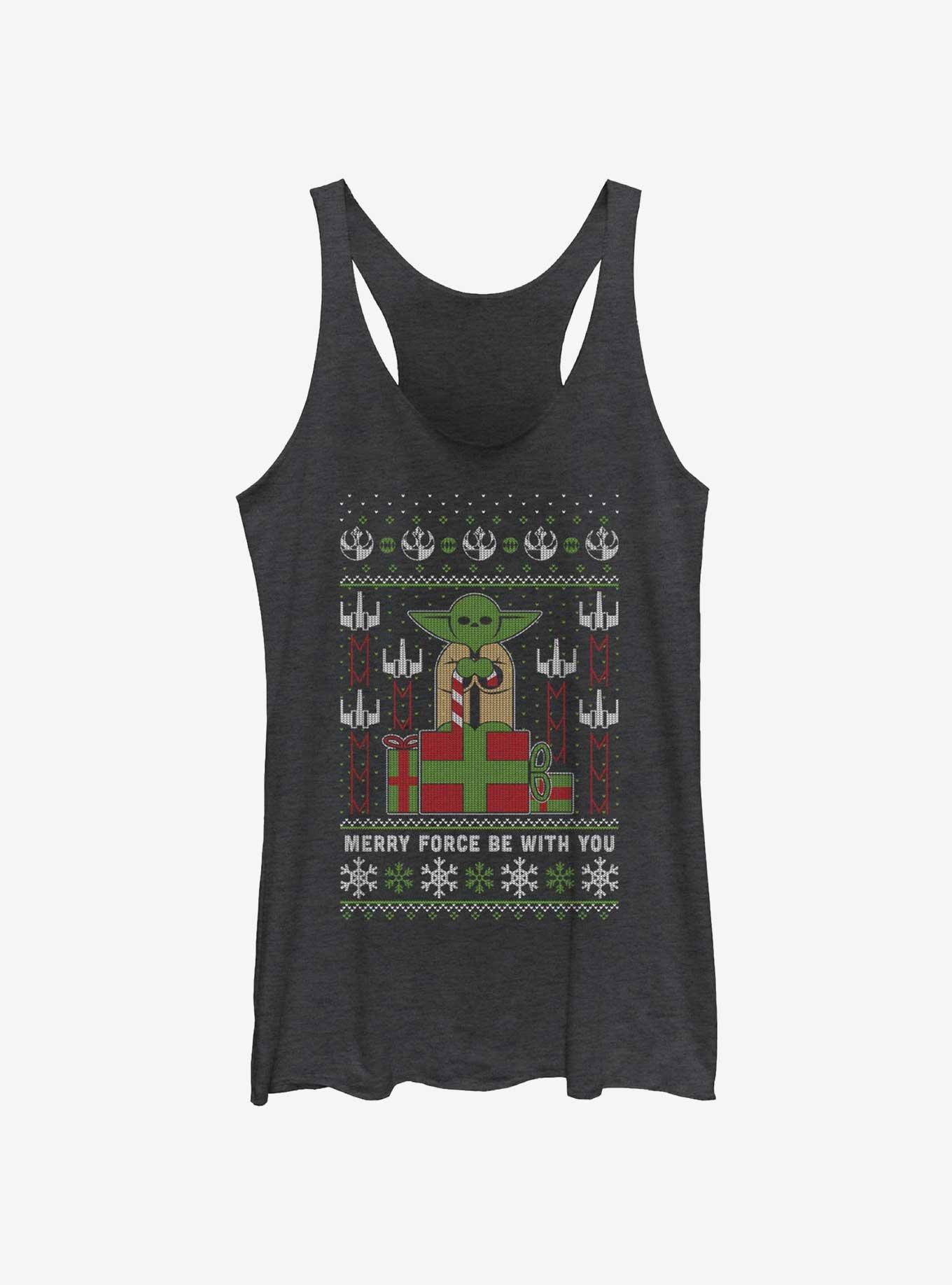 Star Wars Yoda Ugly Christmas Girls Tank, BLK HTR, hi-res