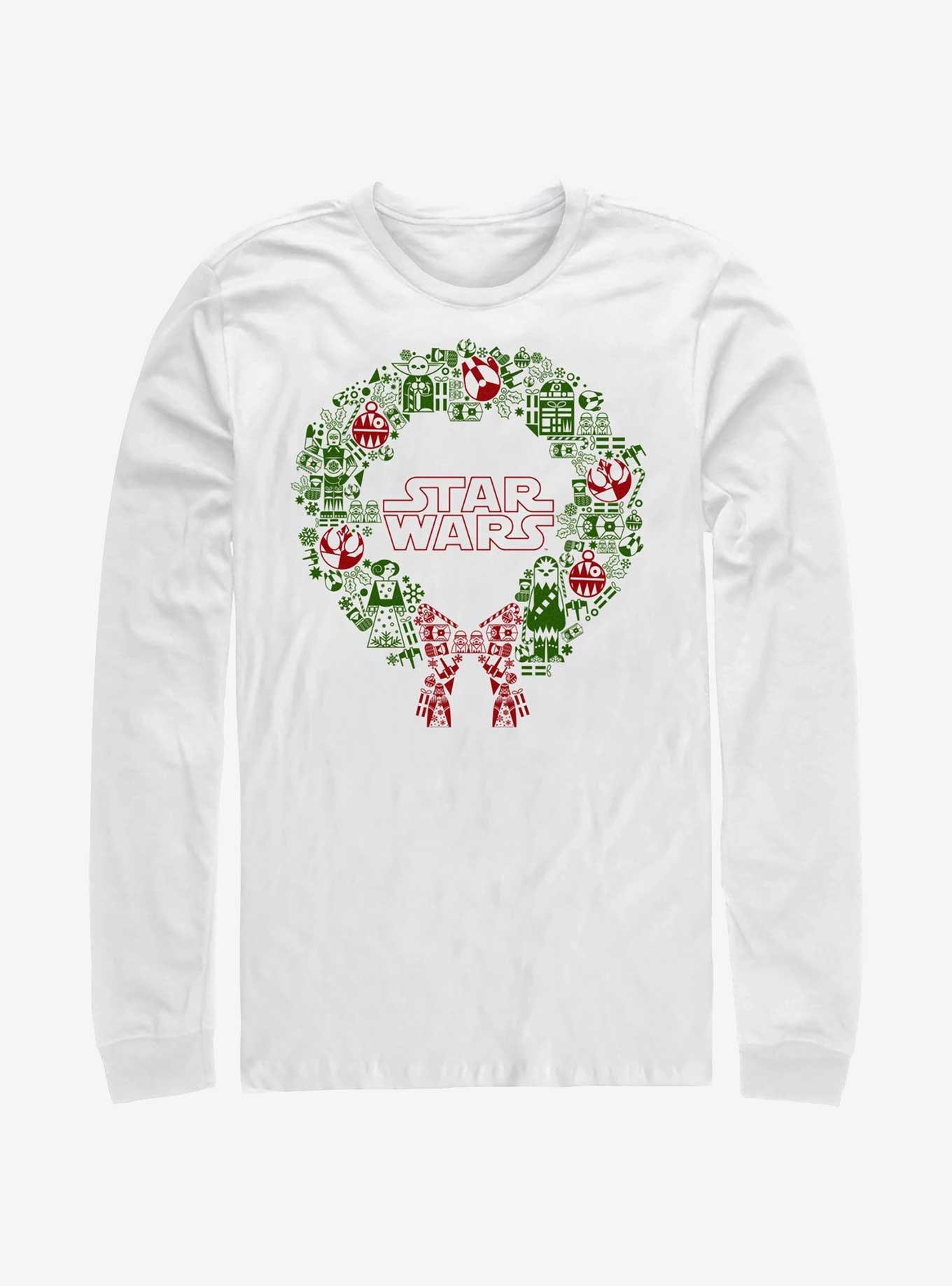 Star Wars Christmas Wreath Icon Fill Long-Sleeve T-Shirt, WHITE, hi-res