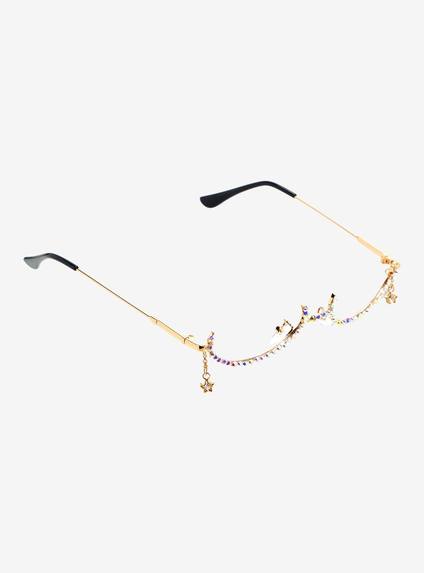 Rhinestone Curved Lenseless Glasses, , hi-res