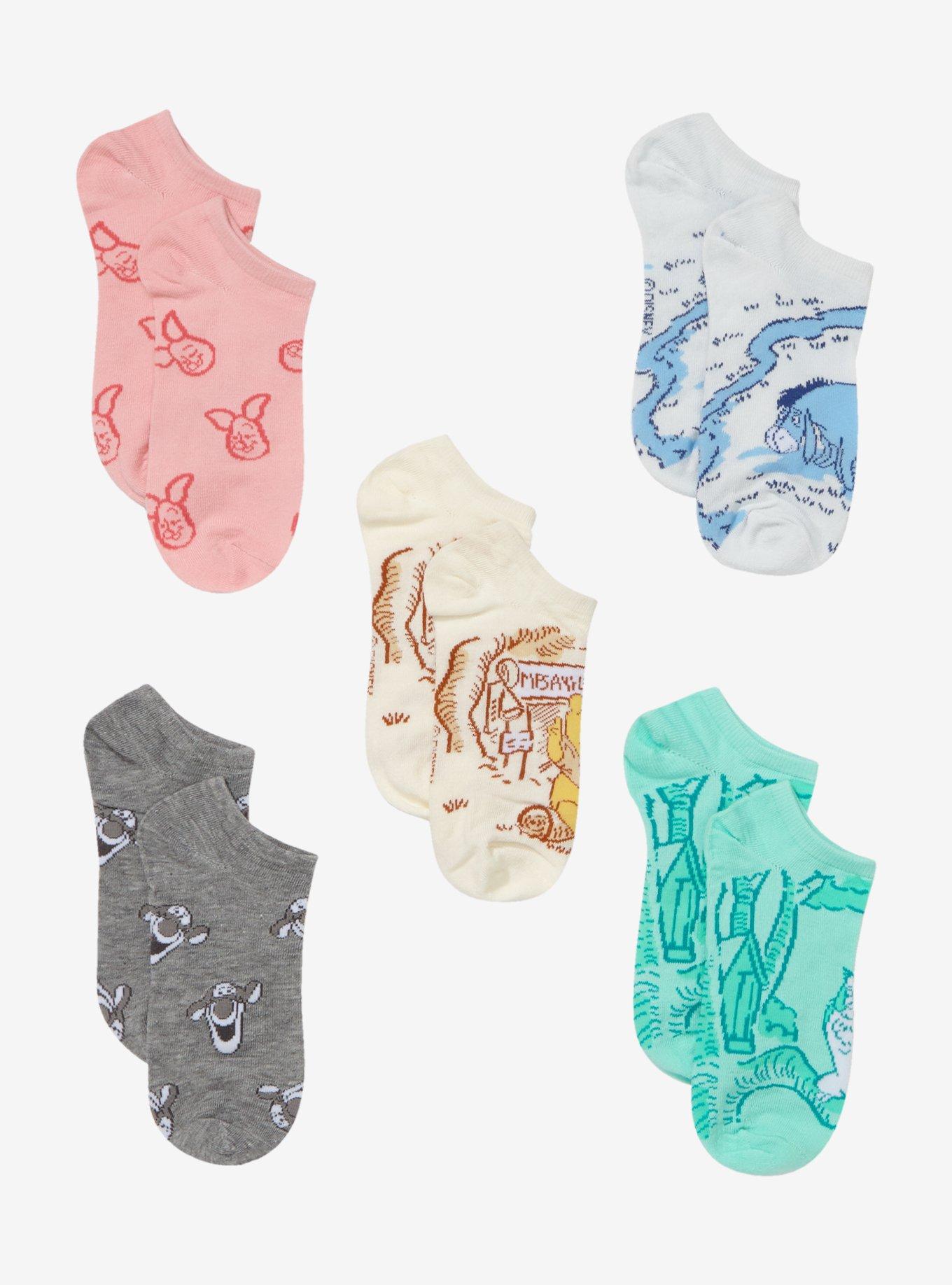 Disney Winnie The Pooh Sketch No-Show Socks 5 Pair, , hi-res