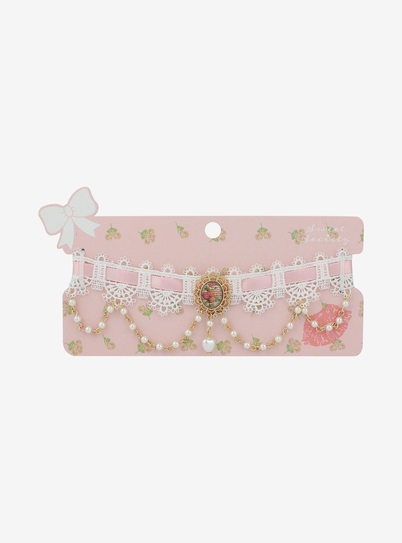 Sweet Society Lace Pearl Cameo Choker, , hi-res