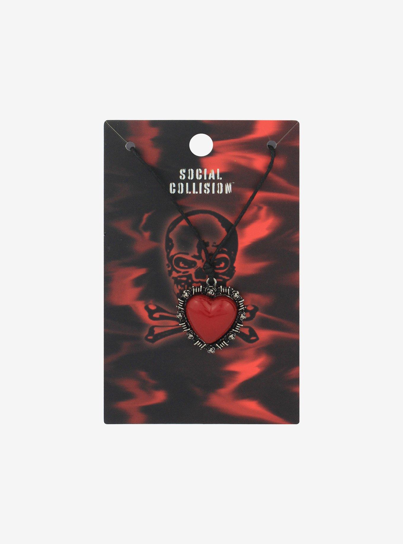 Social Collision Heart Barbed Wire Necklace, , hi-res