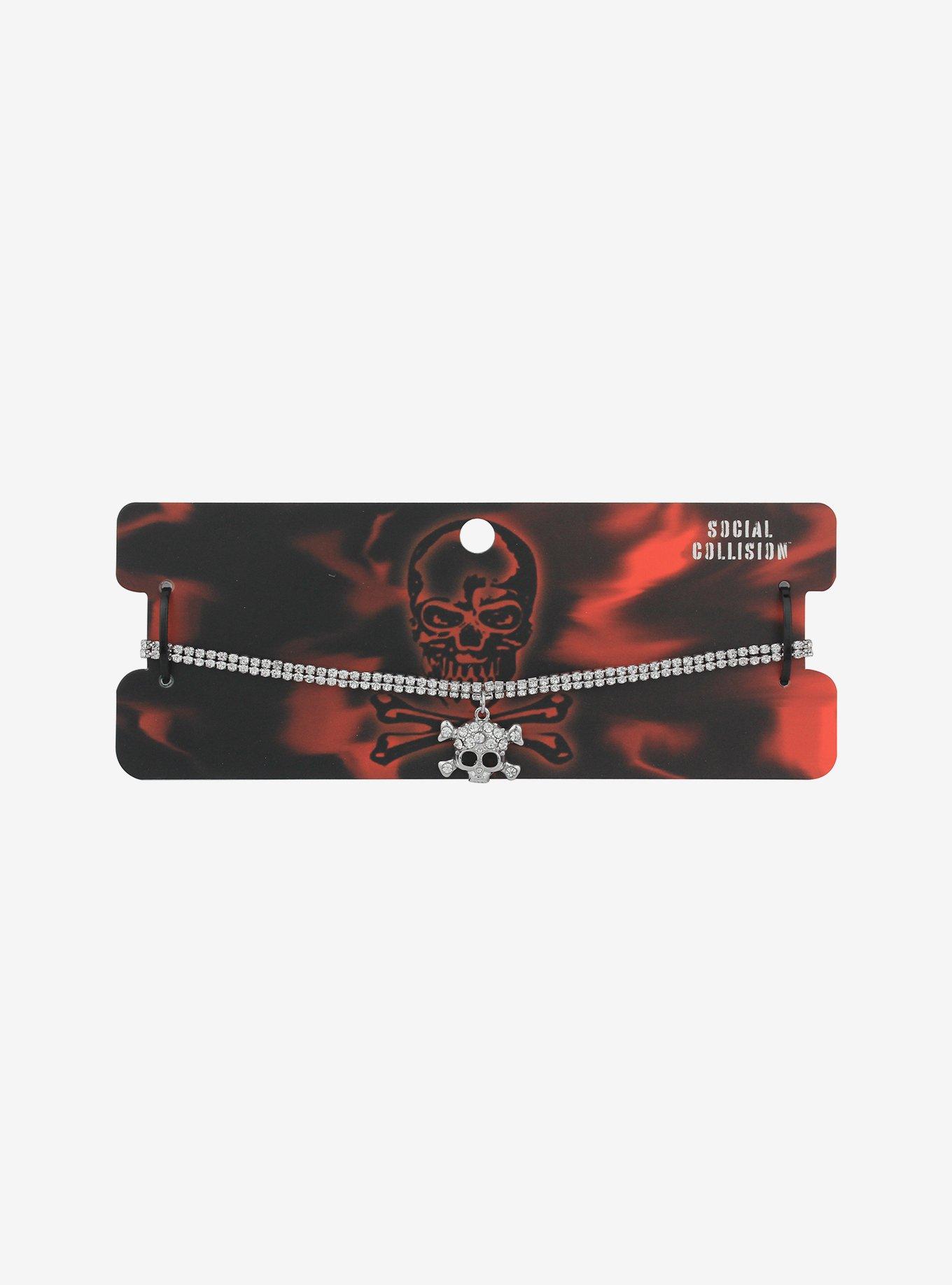 Bling Skull And Crossbones Choker, , hi-res