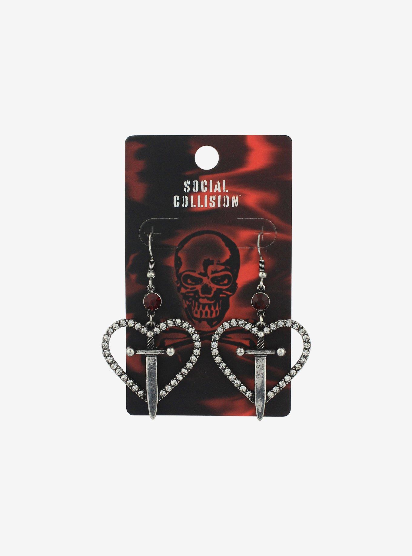 Sword Heart Bling Drop Earrings, , hi-res