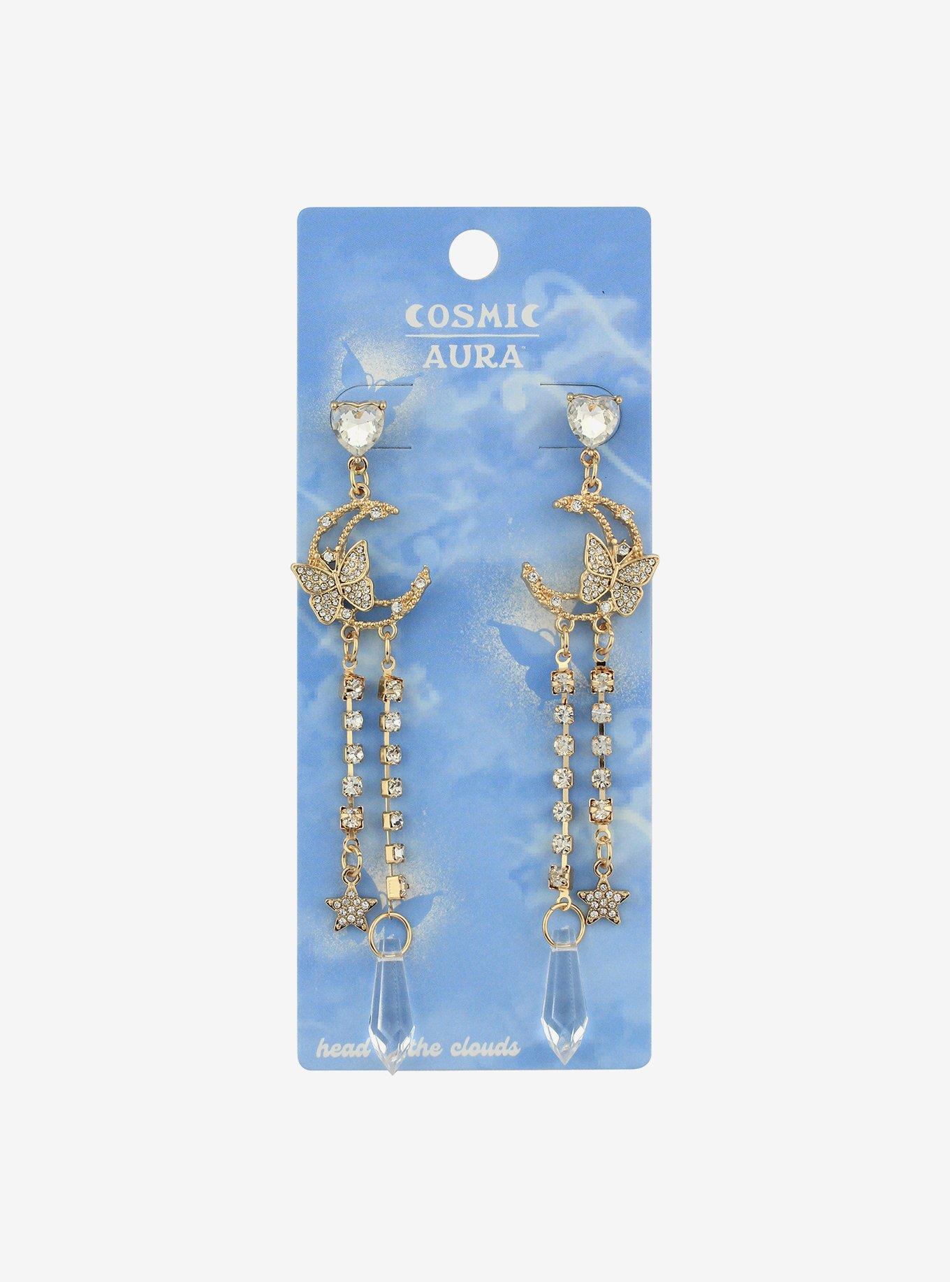 Cosmic Aura Butterfly Moon Crystal Drop Earrings Hot Topic
