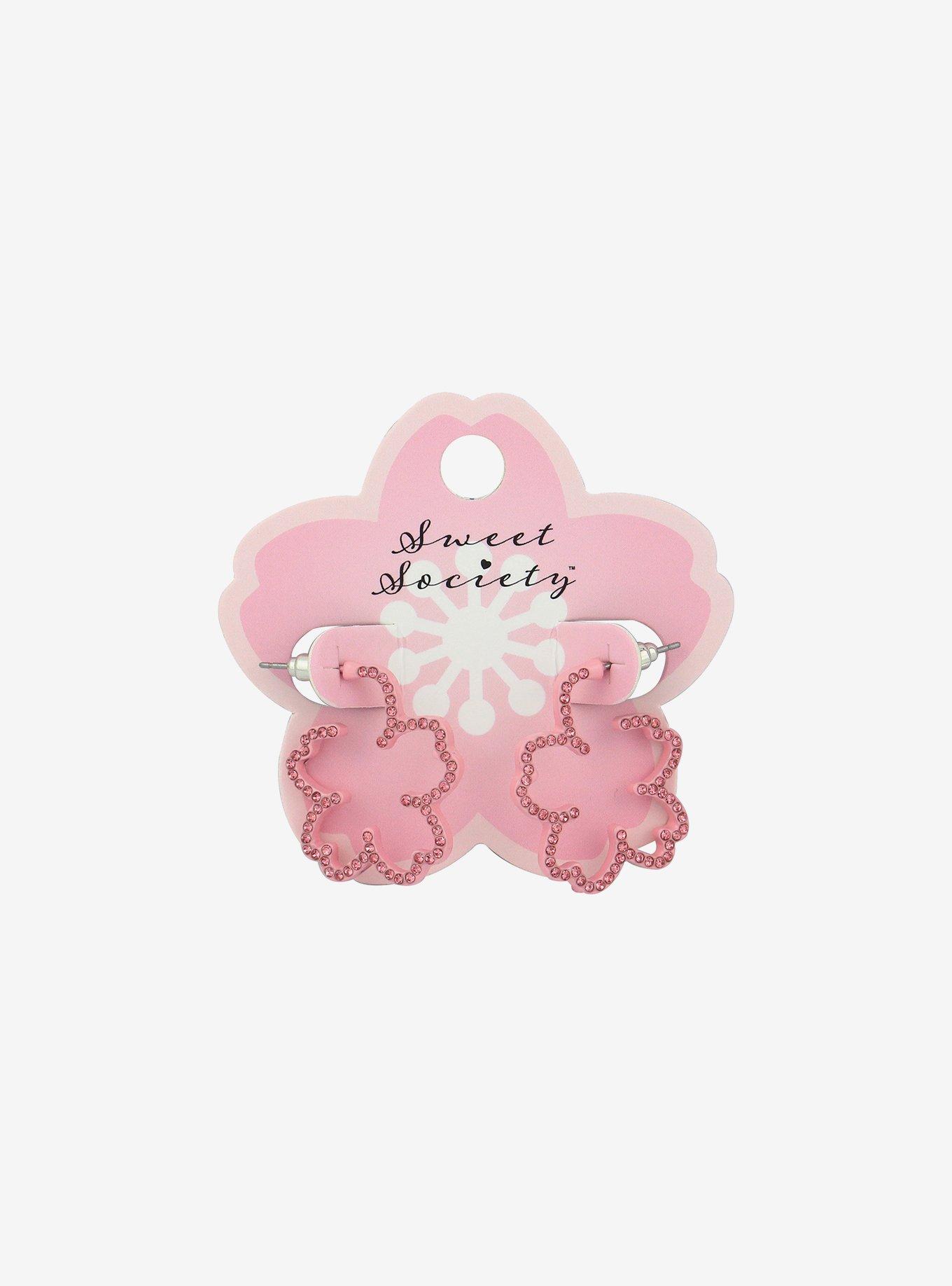 Sakura Bling Outline Hoop Earrings, , hi-res