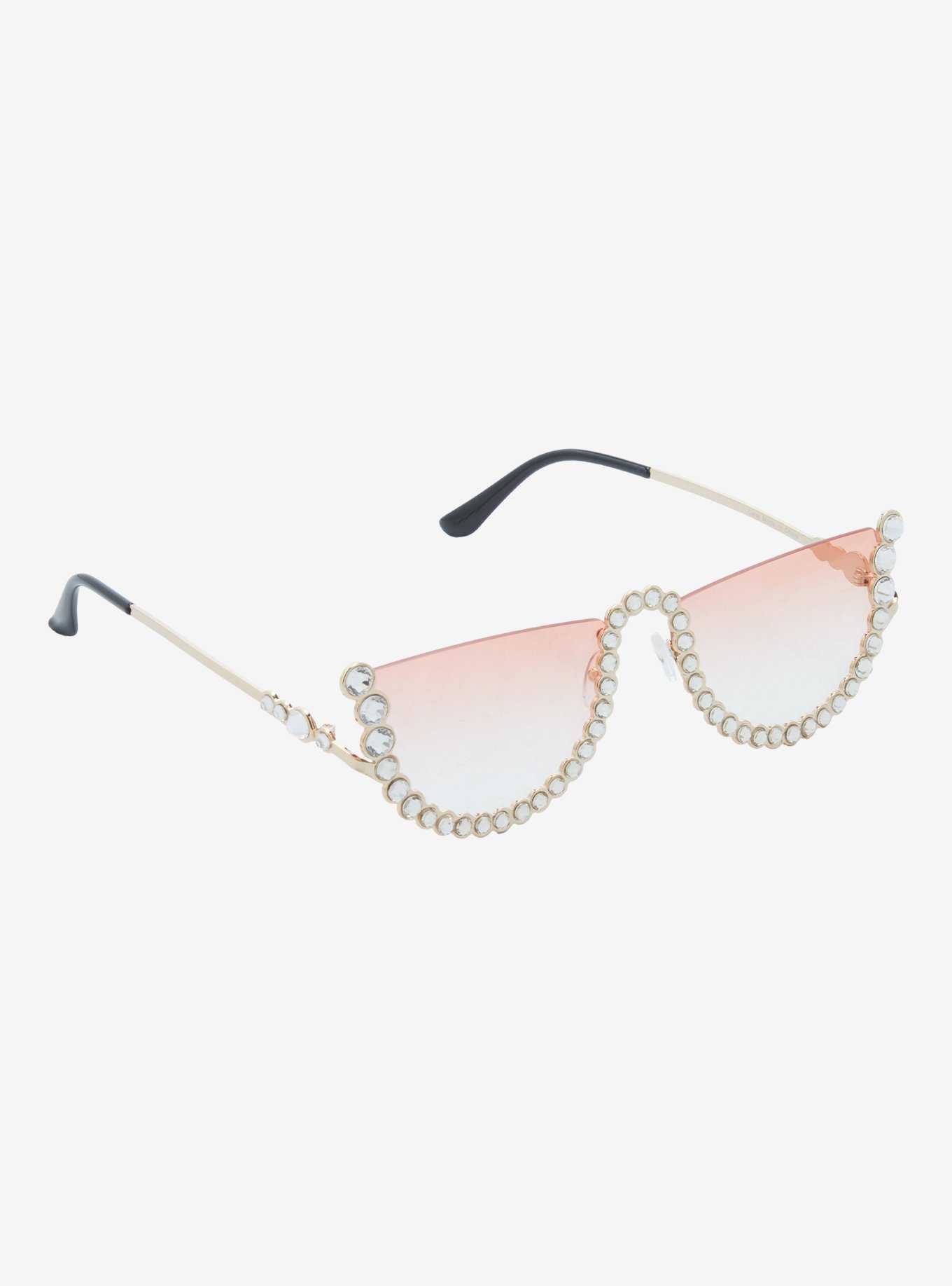 Pink Rhinestone Half Frame Sunglasses, , hi-res