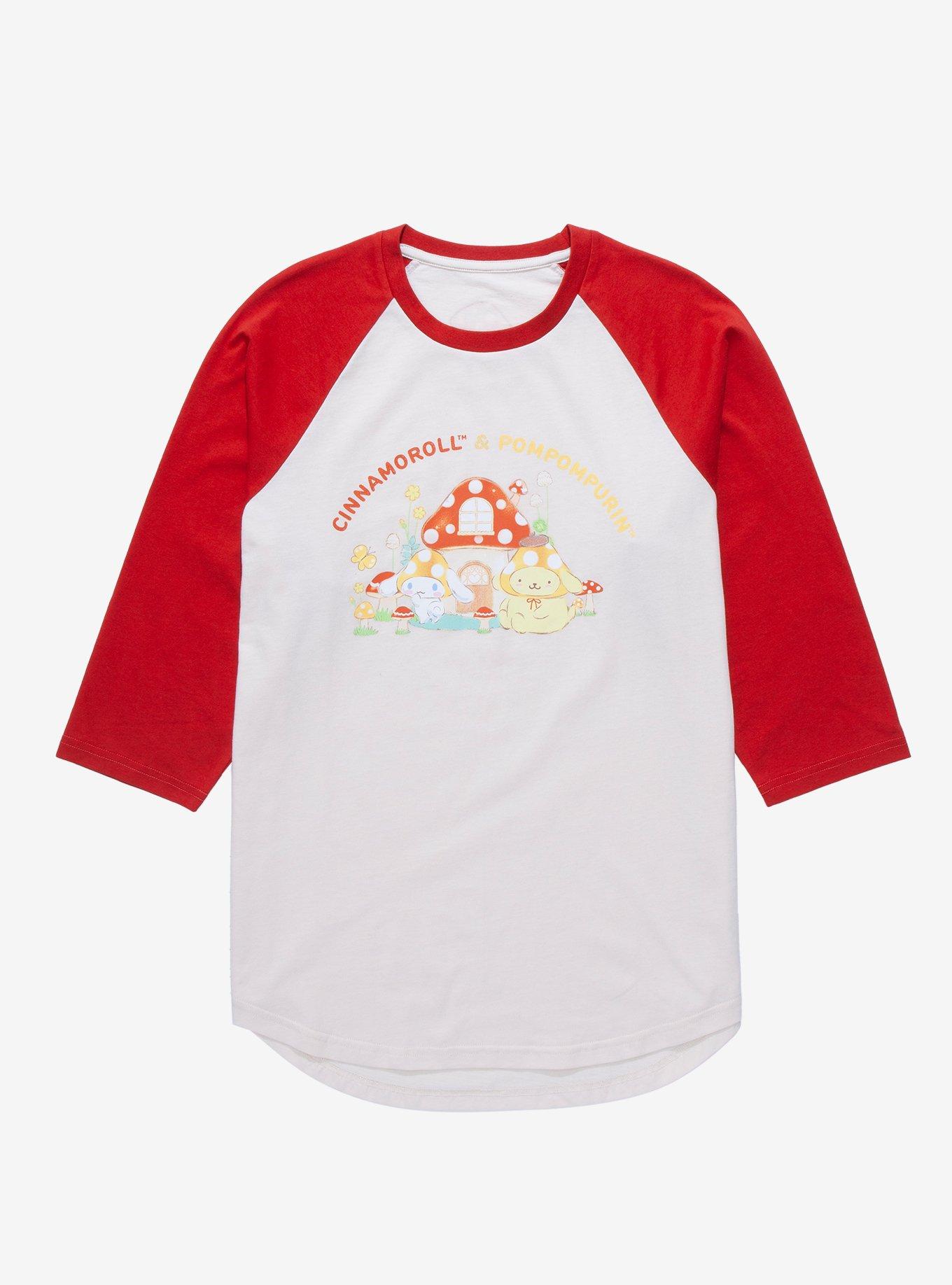 Sanrio Mushrooms Cinnamoroll & Pompompurin Raglan T-Shirt - BoxLunch Exclusive, OFF WHITE, hi-res