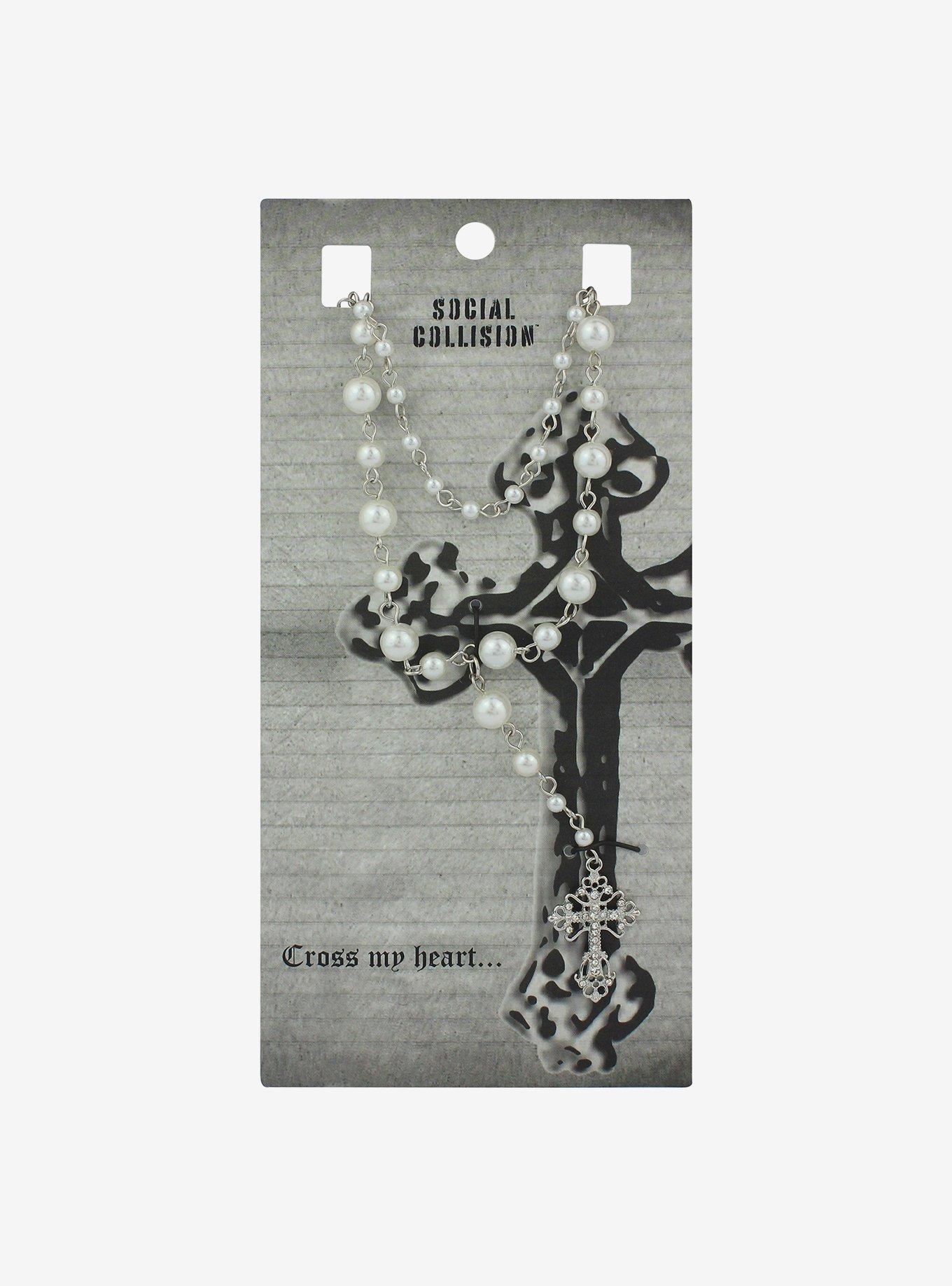Pearl Cross Rosary Necklace, , hi-res