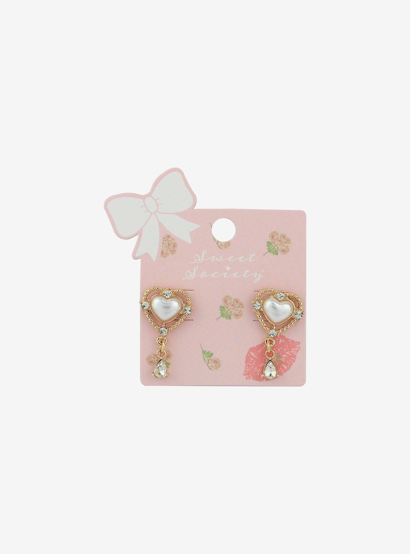 Pearl Heart Bling Earrings, , hi-res