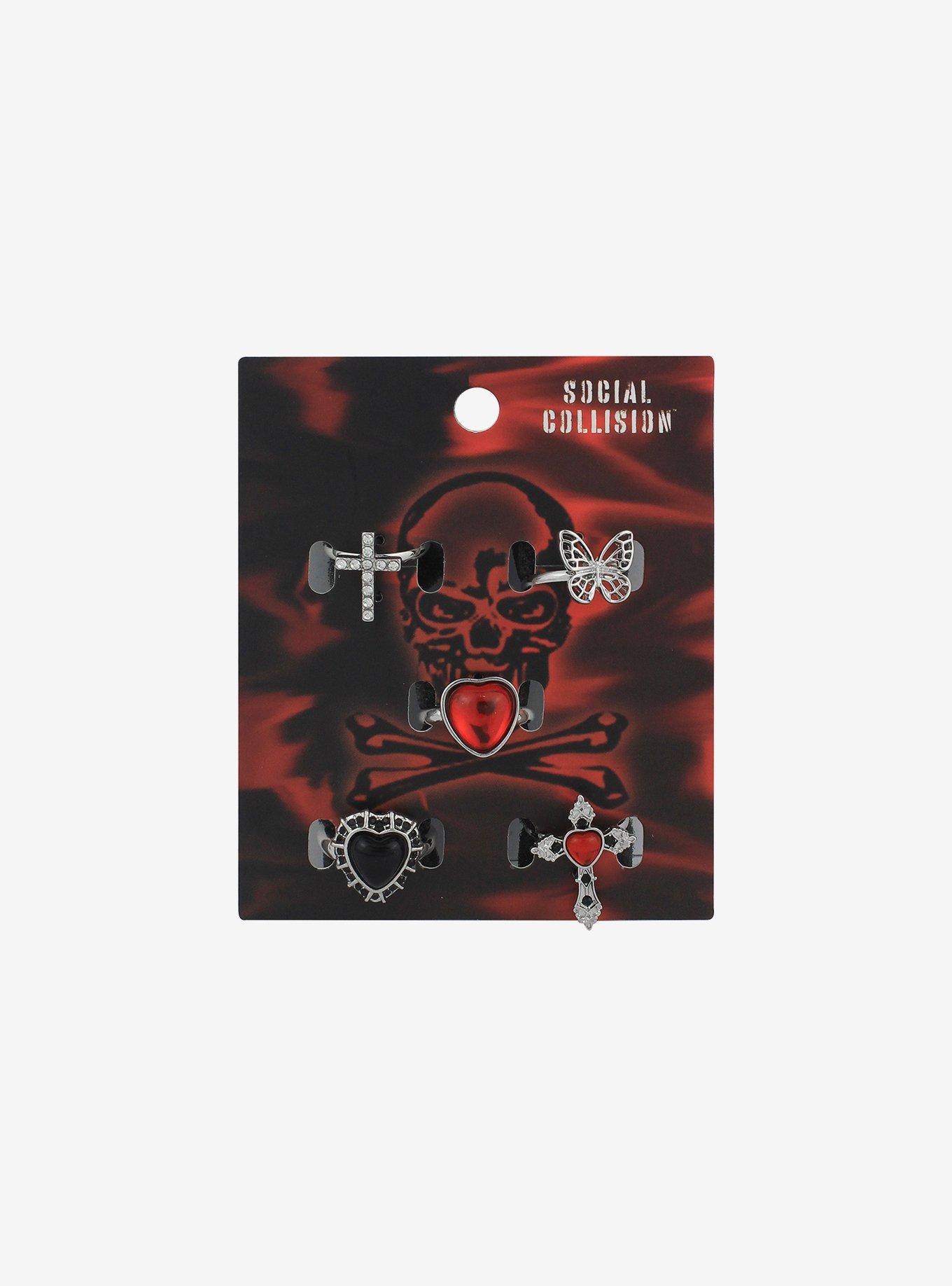 Red Heart Gem Cross Ring Set, , hi-res