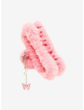 Pink Fuzzy Butterfly Charm Claw Hair Clip, , hi-res
