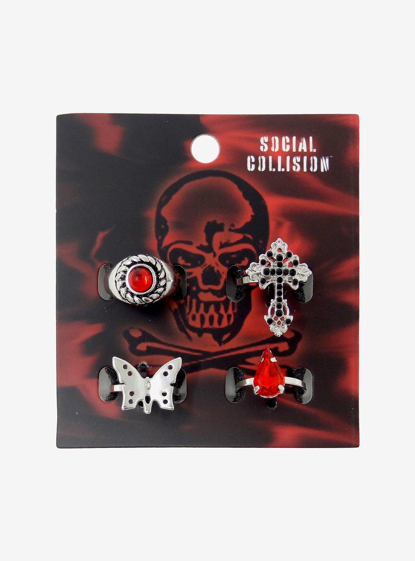Butterfly Cross Crystal Ring Set | Hot Topic