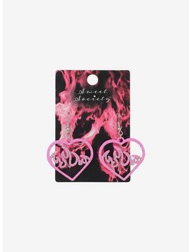 Pink Heart Flame Drop Earrings, , hi-res