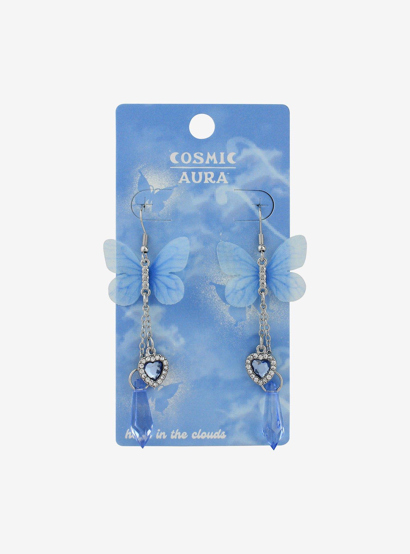 Blue Butterfly Crystal Drop Earrings, , hi-res
