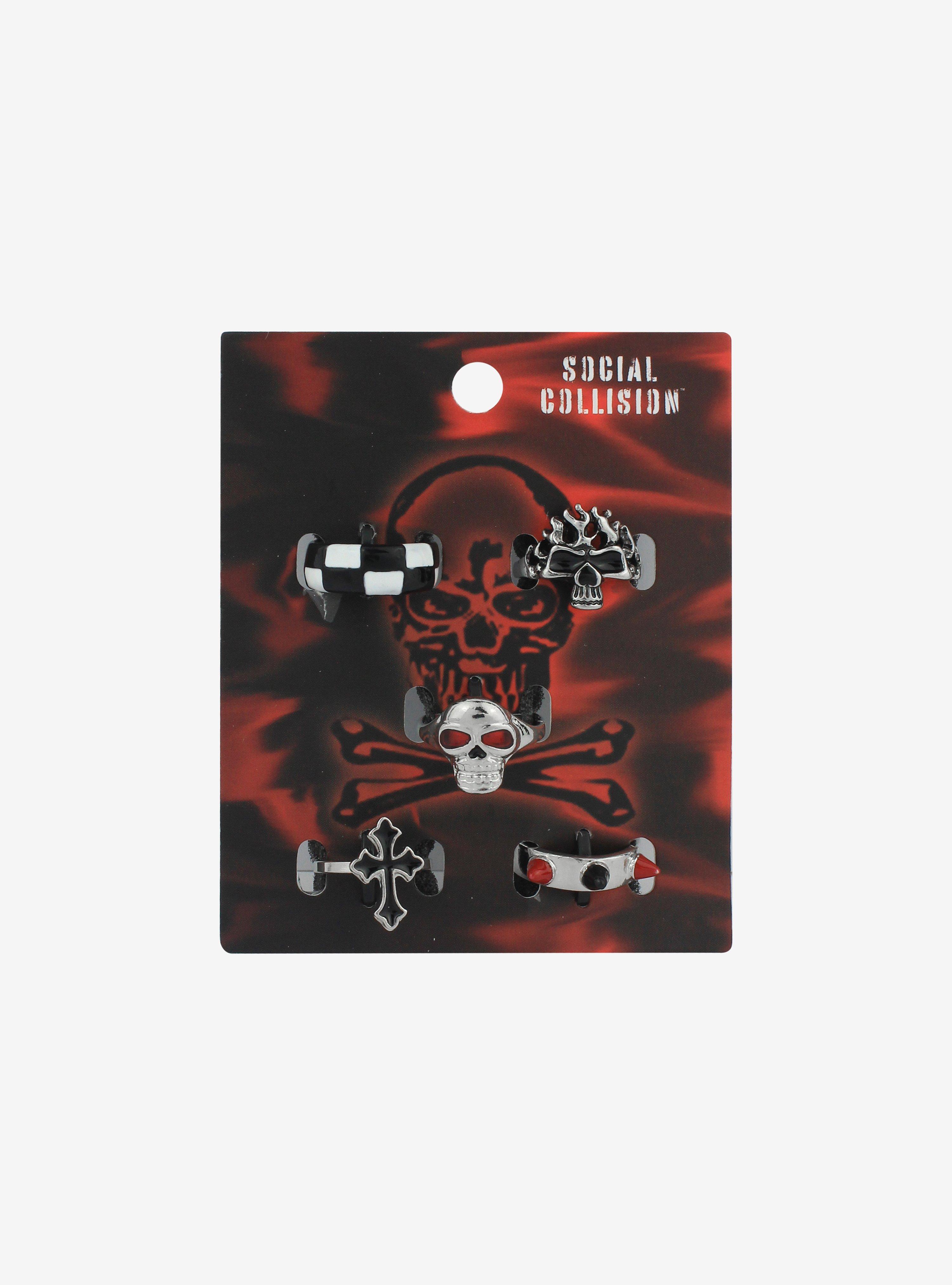 Skull Spike Cross Ring Set | Hot Topic