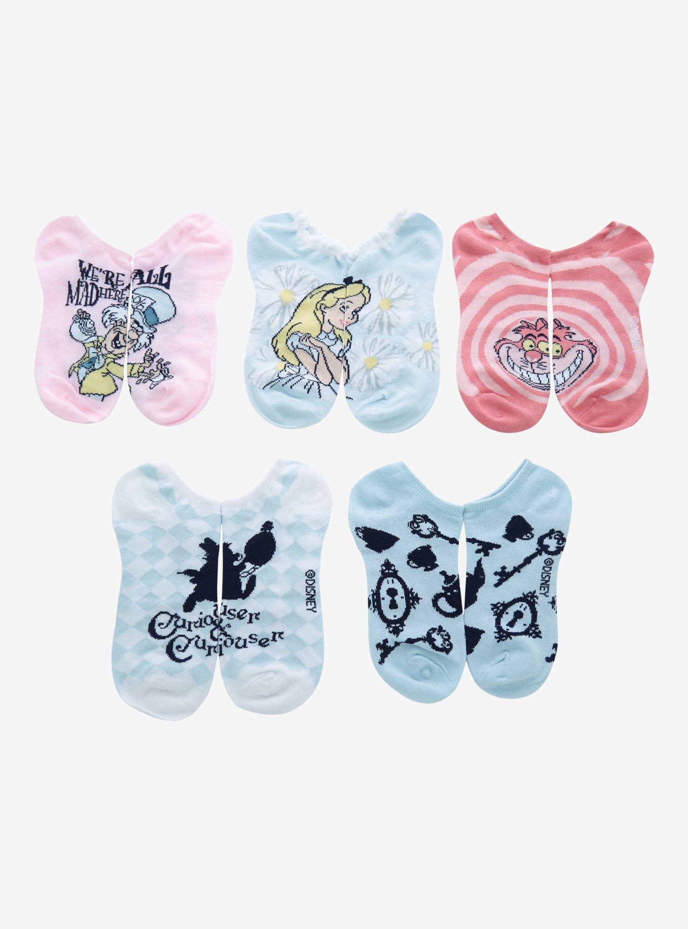 Disney Alice In Wonderland Pastel Character No-Show Socks 5 Pair, , hi-res