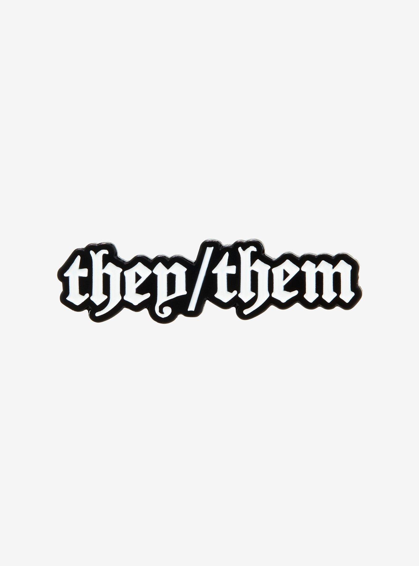 They/Them Pronoun Gothic Font Enamel Pin, , hi-res