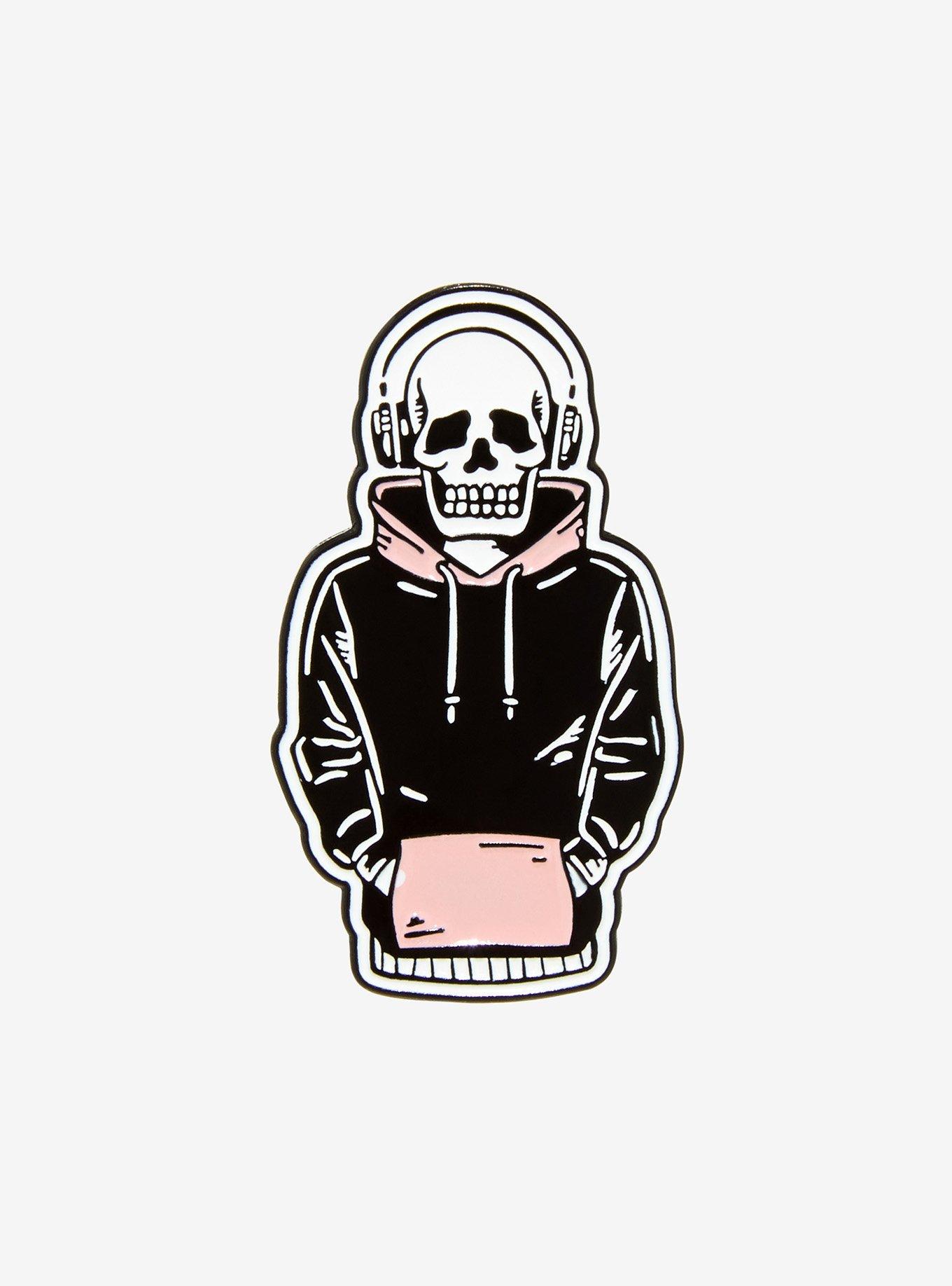 Skeleton Chilling Enamel Pin, , hi-res