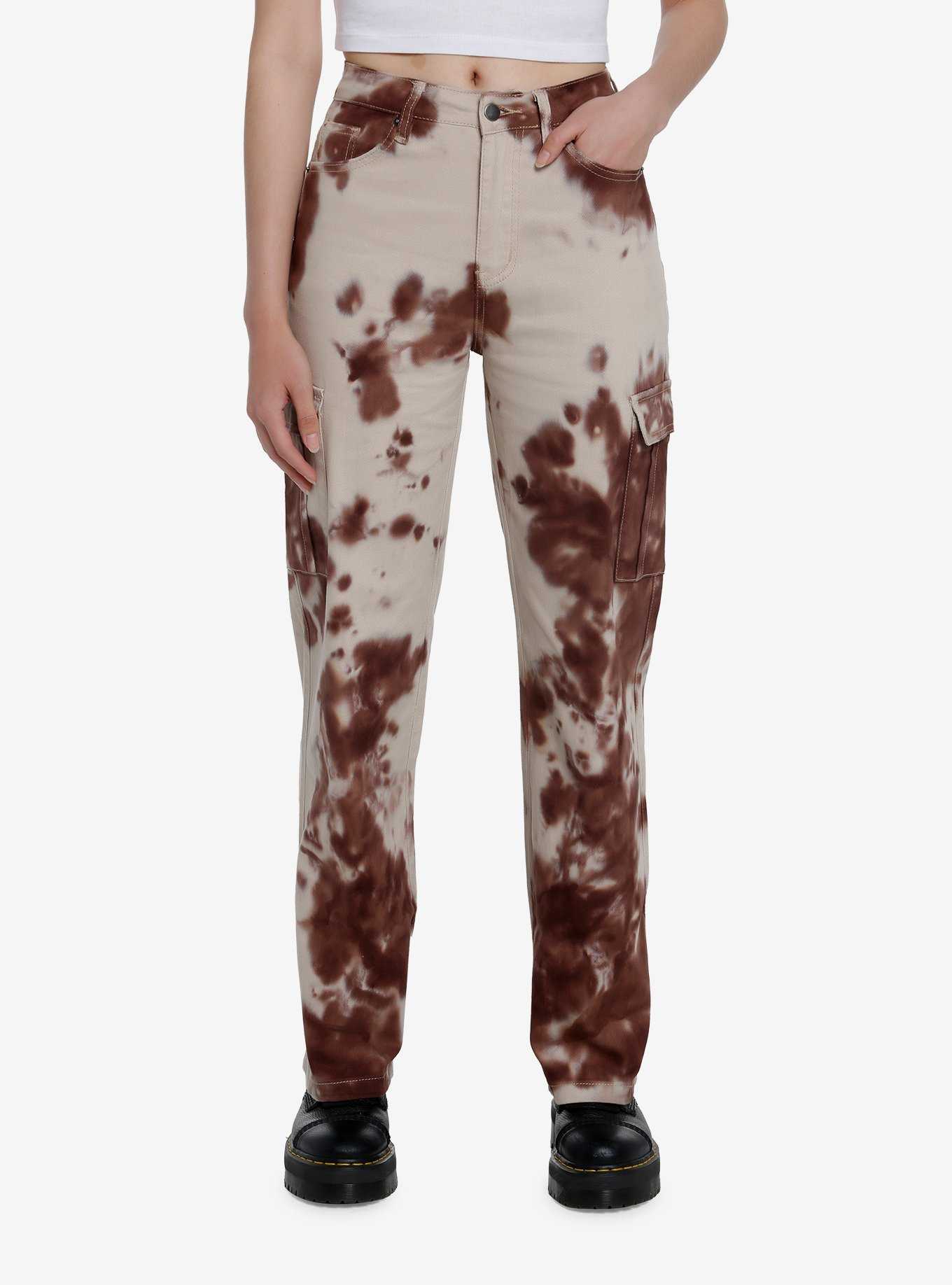 Social Collison Brown Tie-Dye Straight Leg Pants, , hi-res