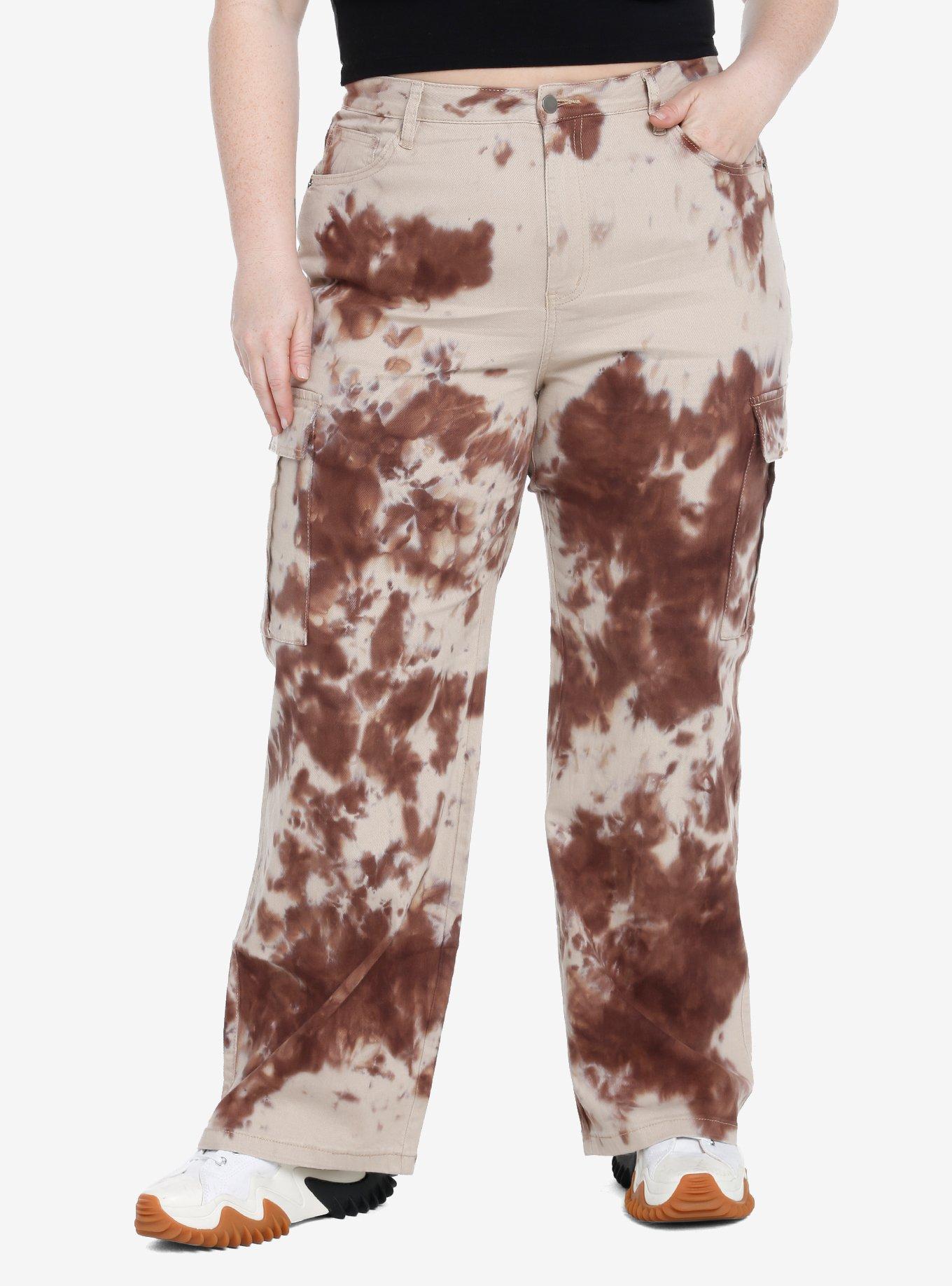 Social Collison Brown Tie-Dye Straight Leg Pants Plus Size | Hot Topic