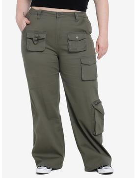 Green Wide Leg Cargo Pants Plus Size, , hi-res