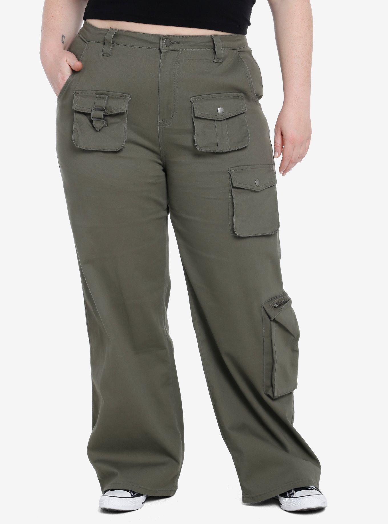 Women's Midi Waist Bottoms Straight Wide Legs Cargo Pants Four Pockets  Trousers