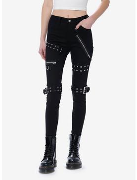 Black Grommet Zipper Super Skinny Jeans, , hi-res