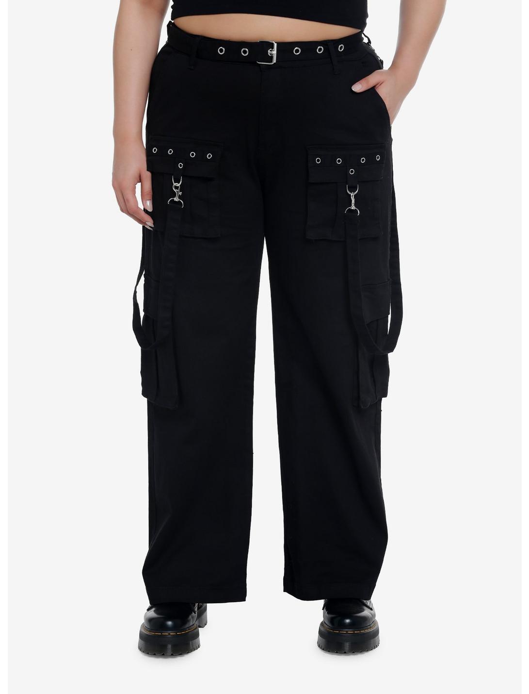 Black Suspender Carpenter Pants Plus Size, BLACK, hi-res
