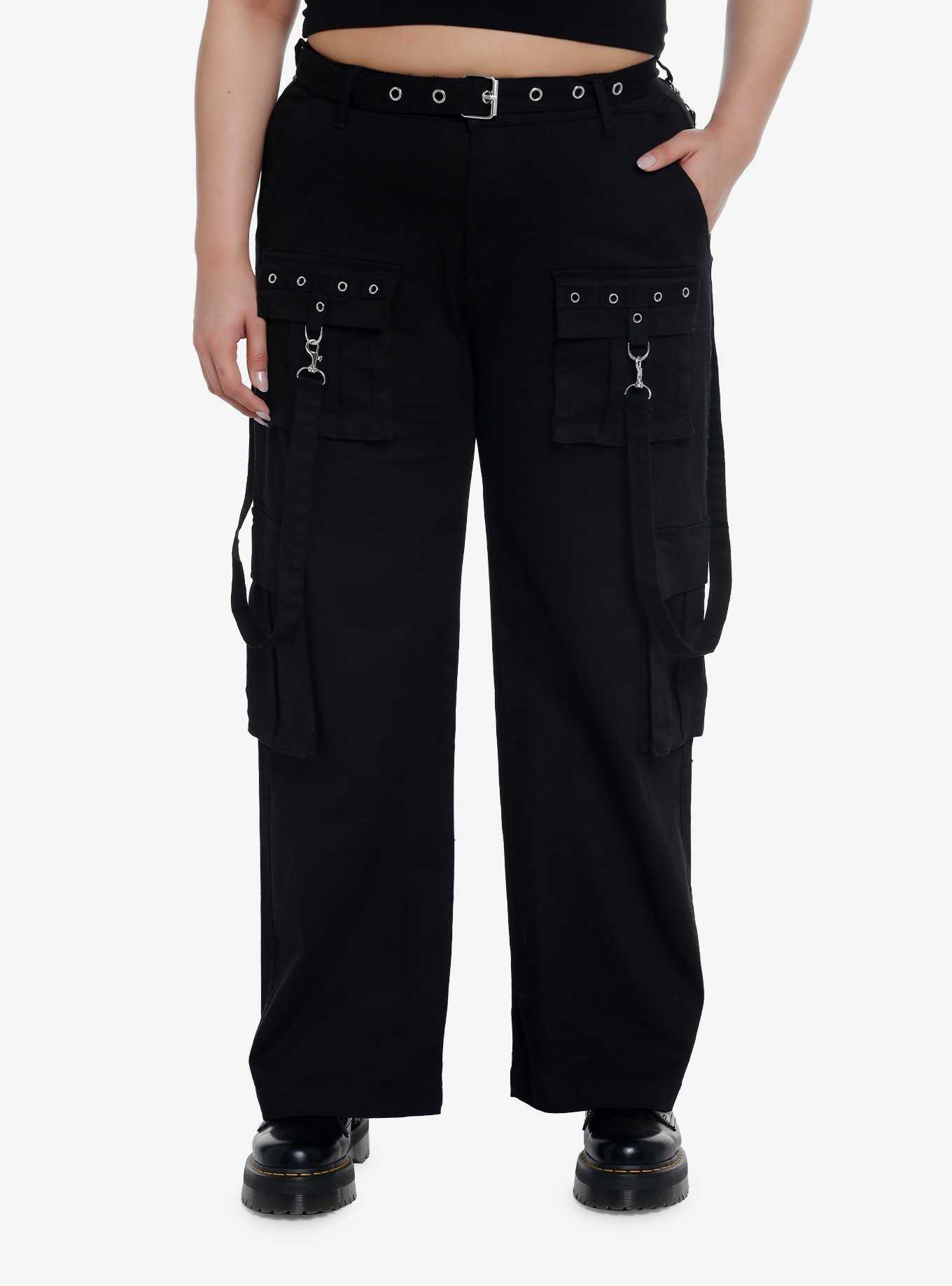 Black Suspender Carpenter Pants Plus Size, , hi-res