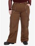Social Collision Brown Wide Leg Suspender Pants Plus Size, BROWN, hi-res