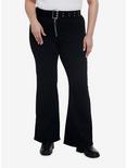 Black Grommet Belt Girls Flare Pants Plus Size, BLACK, hi-res