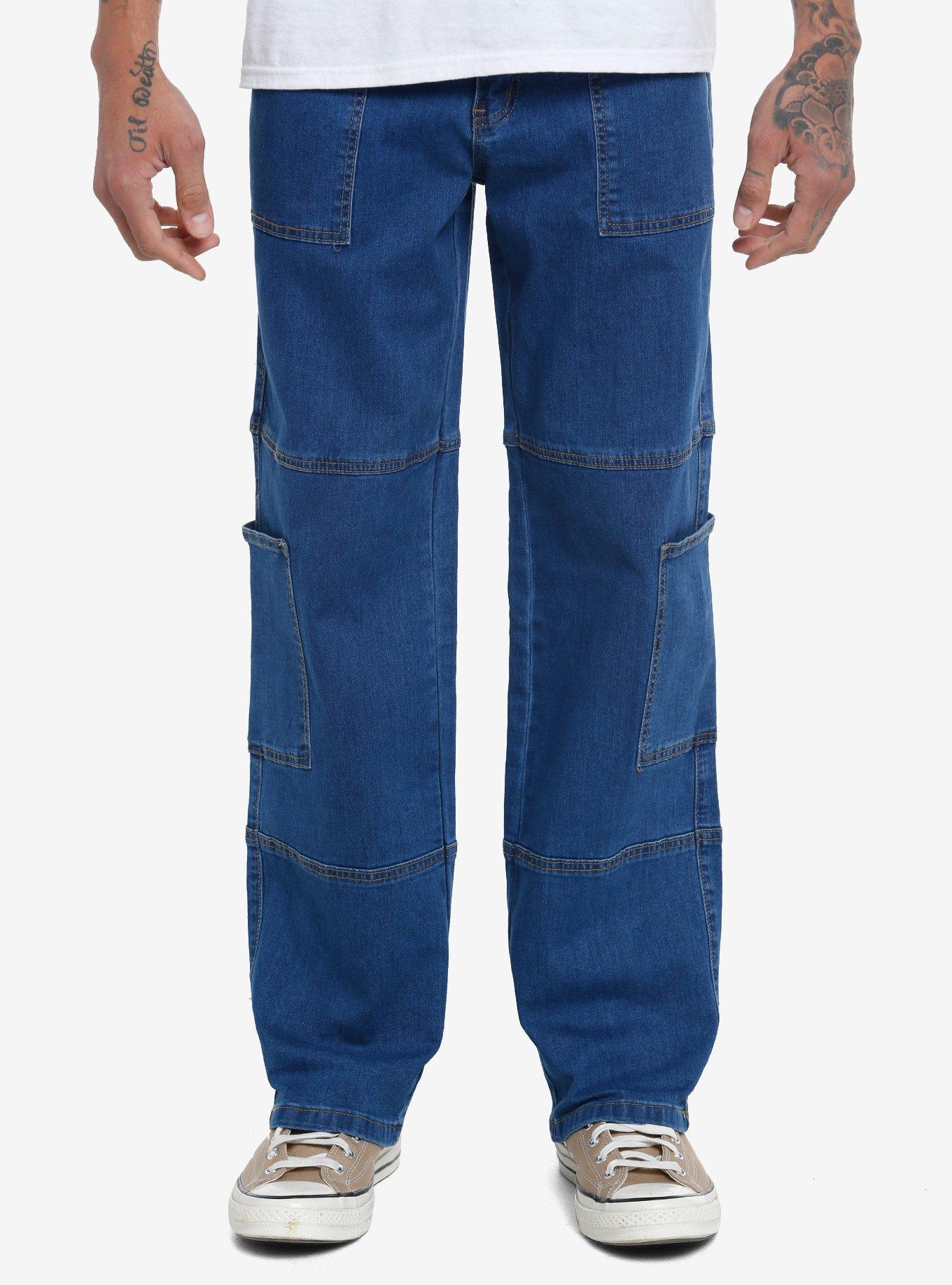 Indigo Wide Leg Cargo Jeans, INDIGO, hi-res