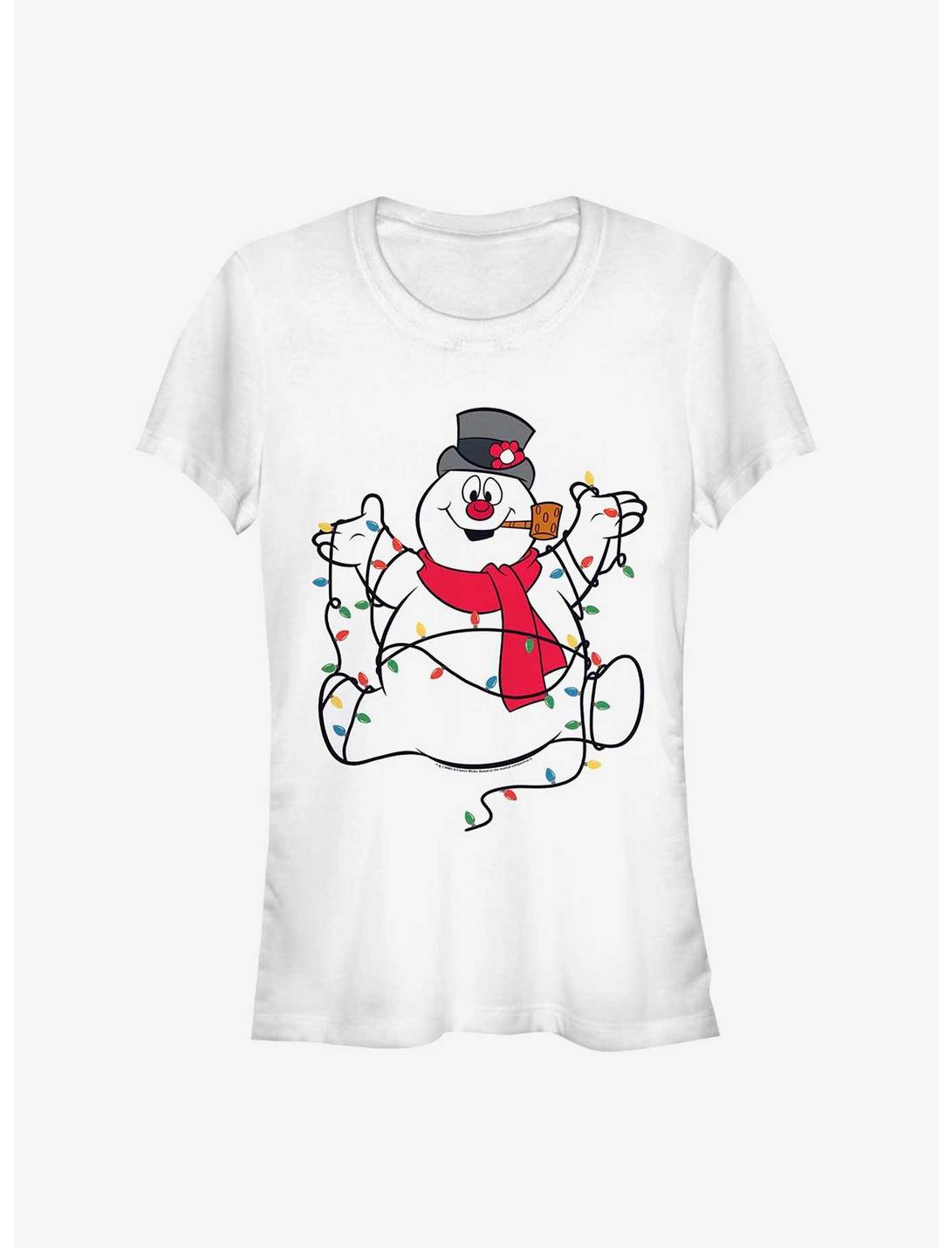 Frosty The Snowman Christmas Lights Girls T-Shirt, WHITE, hi-res