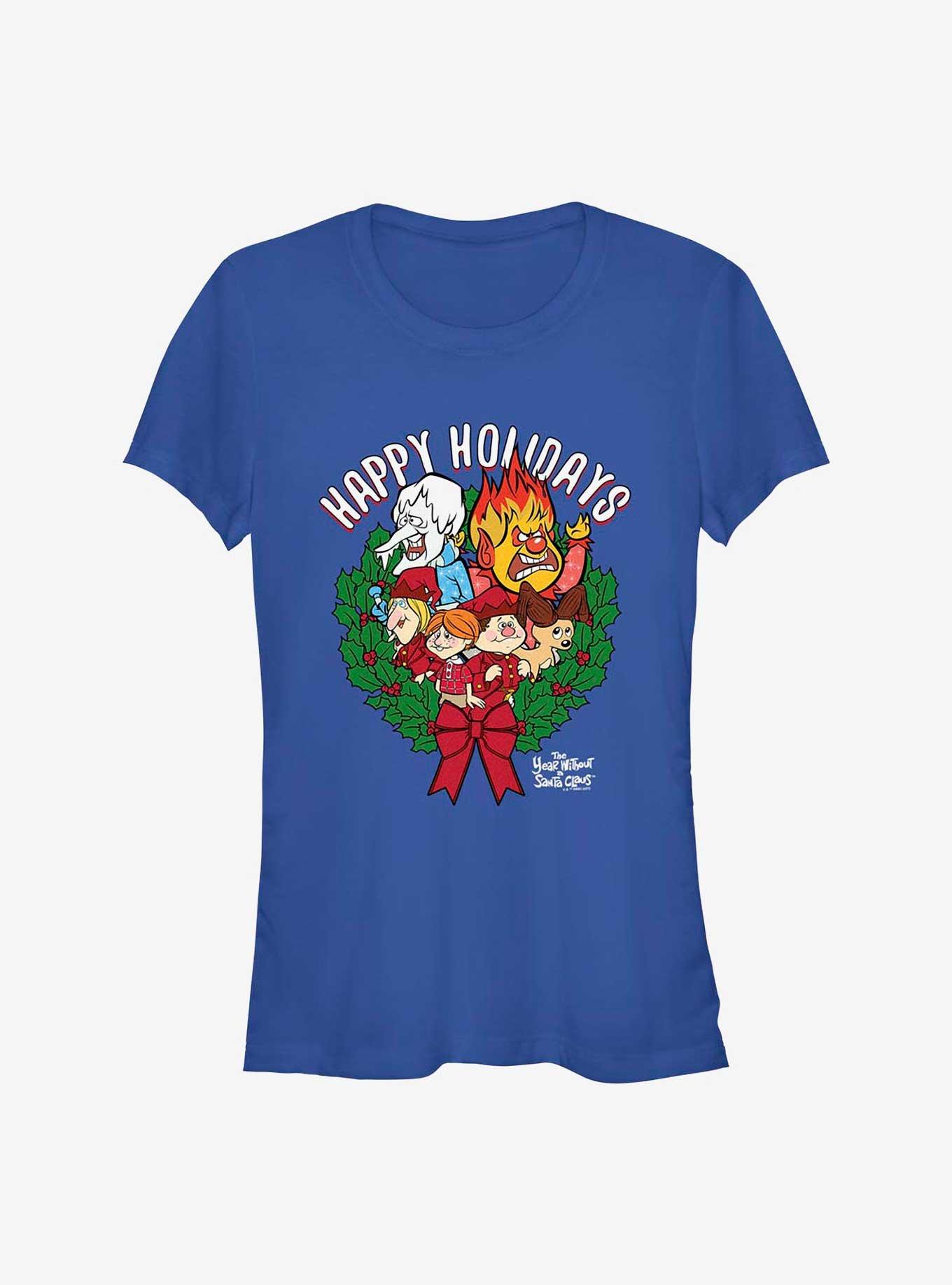 The Year Without A Santa Claus Happy Holidays Wreath Girls T-Shirt, , hi-res