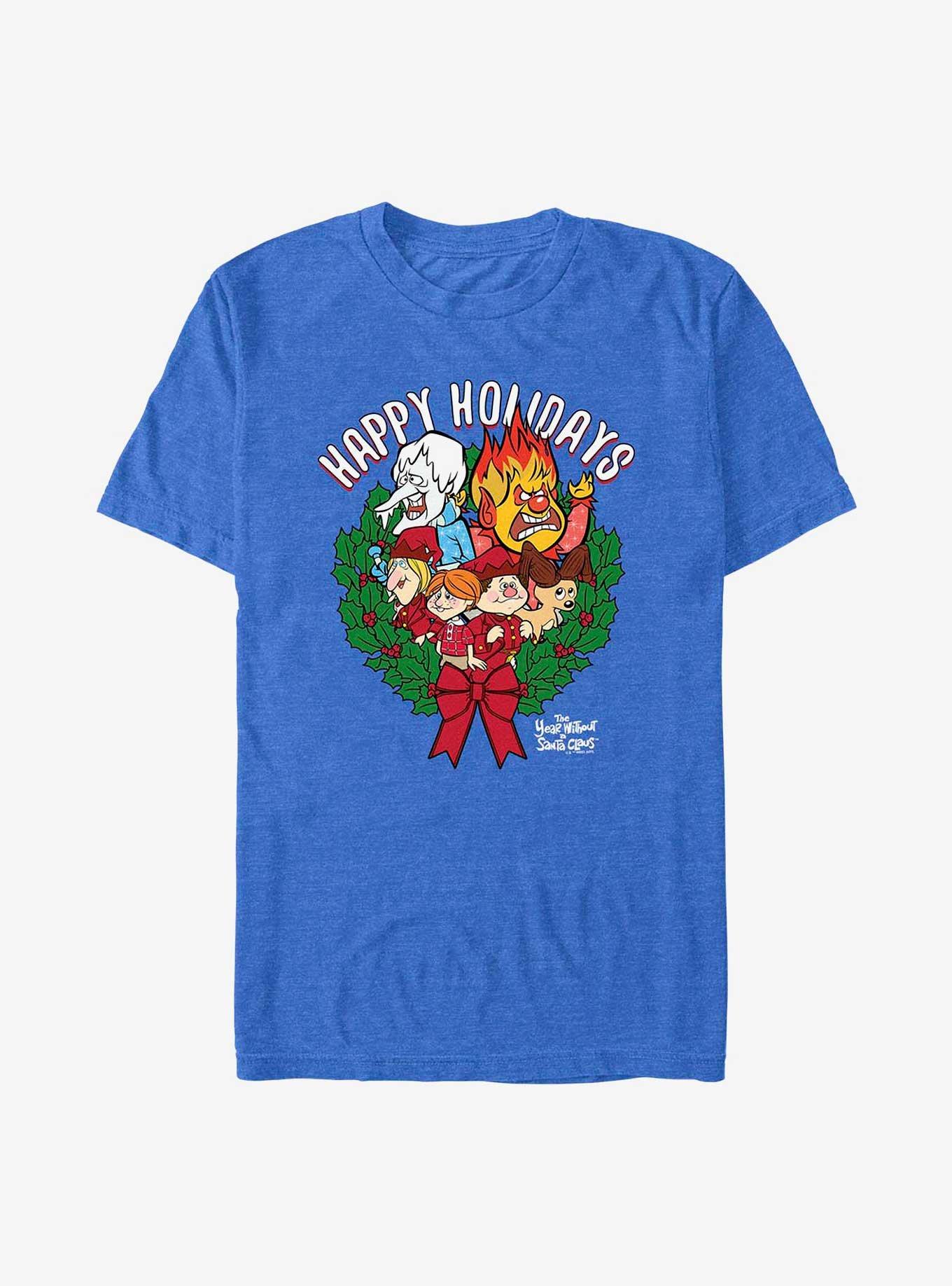 The Year Without A Santa Claus Happy Holidays Wreath T-Shirt, ROY HTR, hi-res
