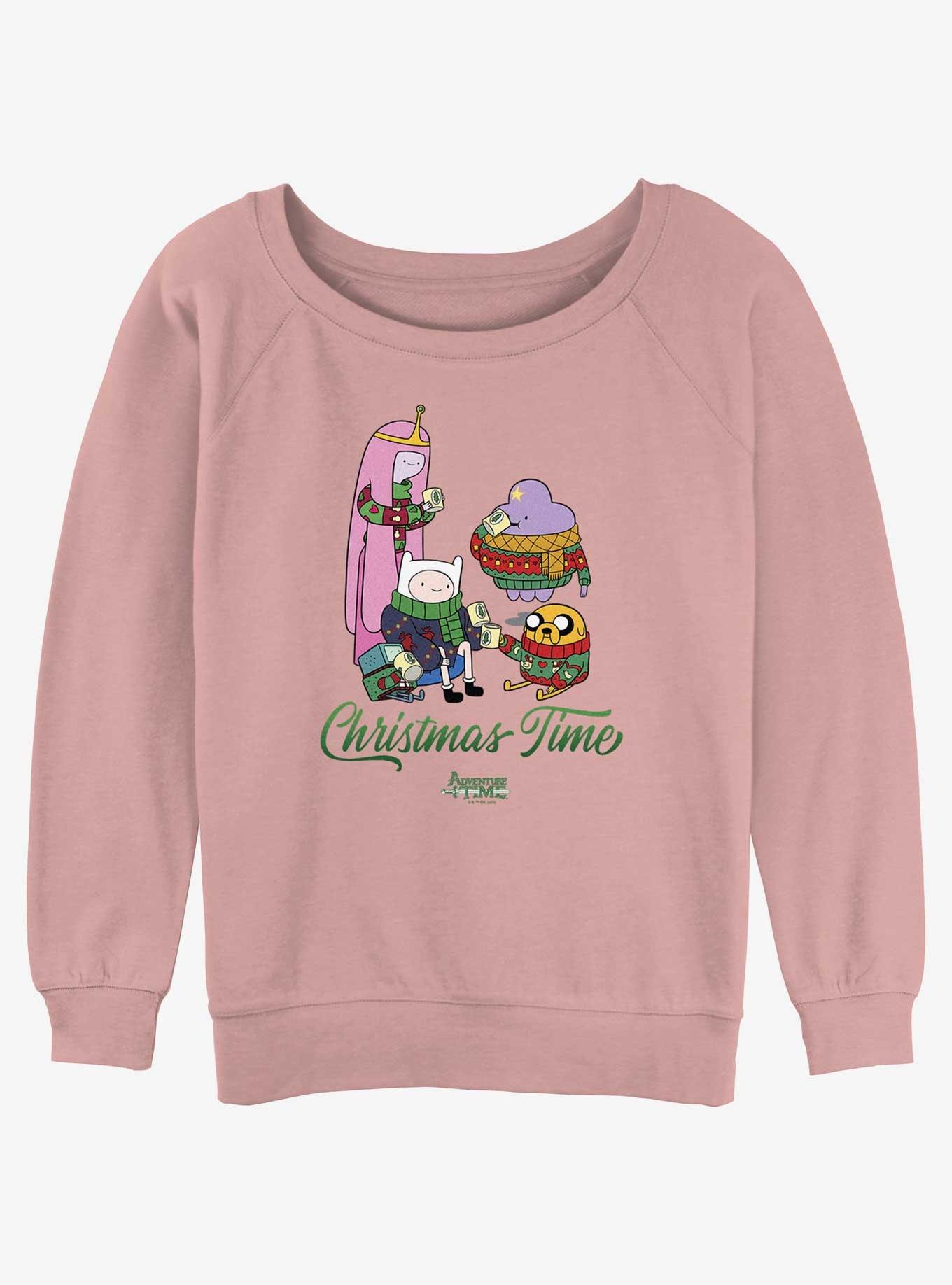 Adventure Time Christmas Friends Girls Slouchy Sweatshirt, DESERTPNK, hi-res