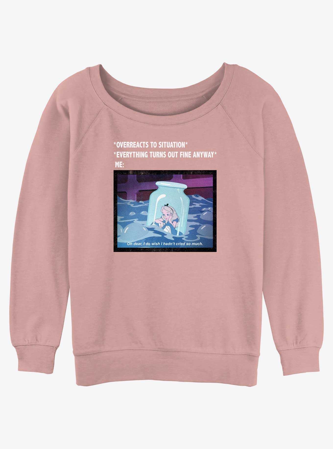 Disney Alice In Wonderland Anxiety Meme Girls Slouchy Sweatshirt, , hi-res