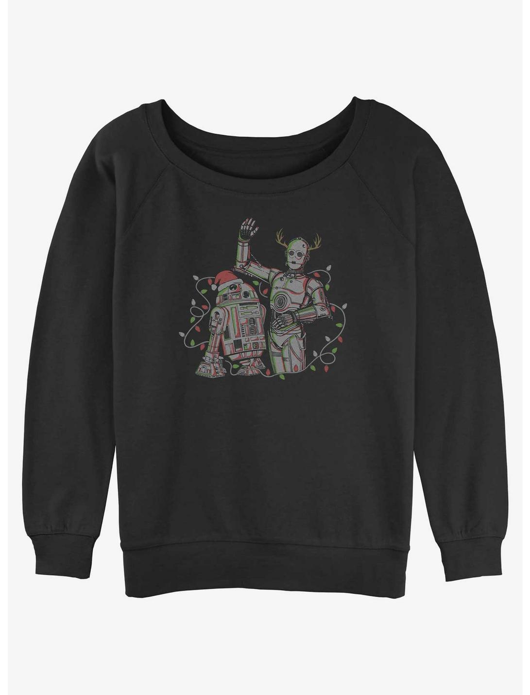 Star Wars Holiday Droids R2-D2 and C-3PO Girls Slouchy Sweatshirt, BLACK, hi-res