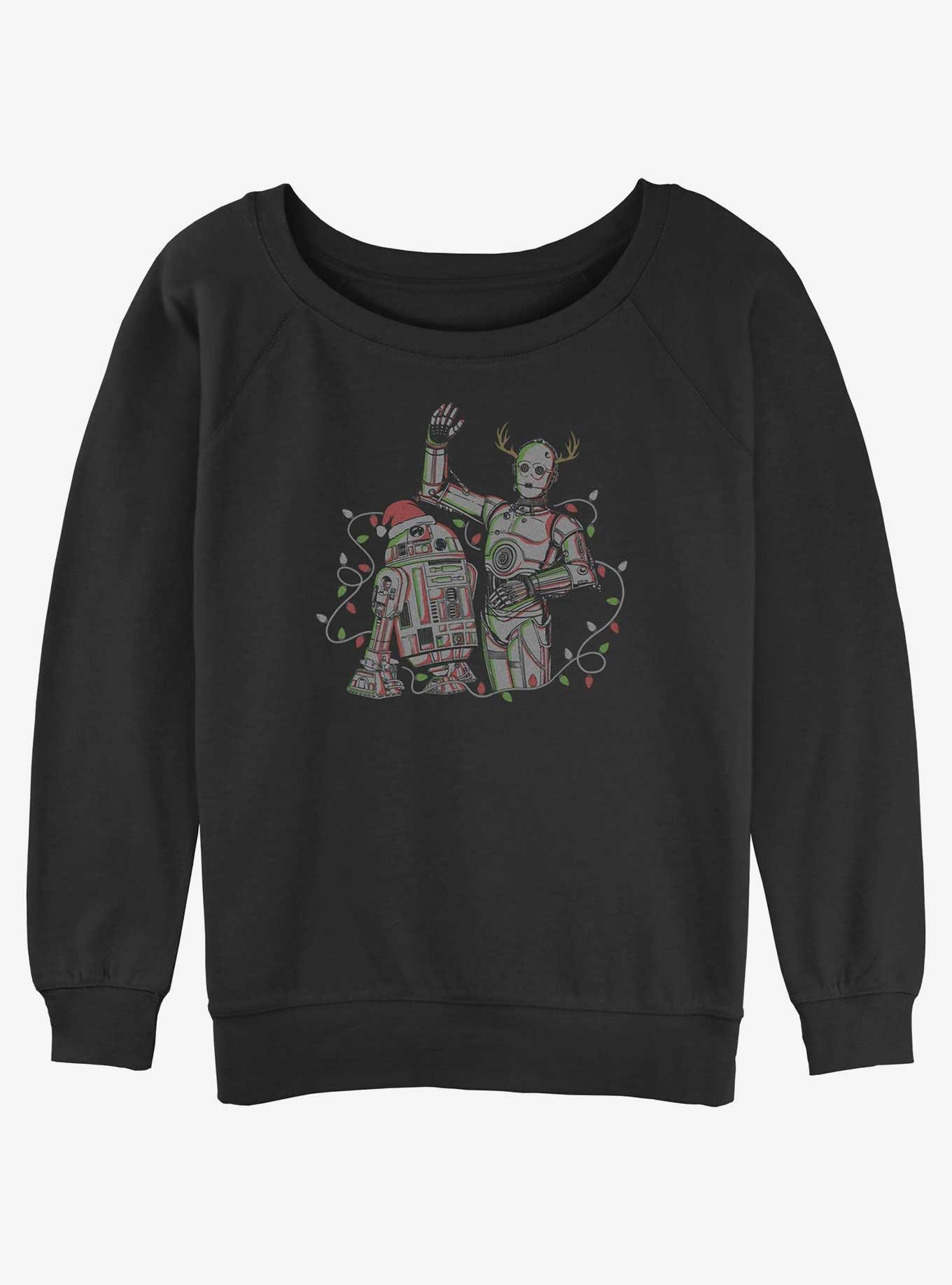 Star Wars Holiday Droids R2-D2 and C-3PO Girls Slouchy Sweatshirt, BLACK, hi-res