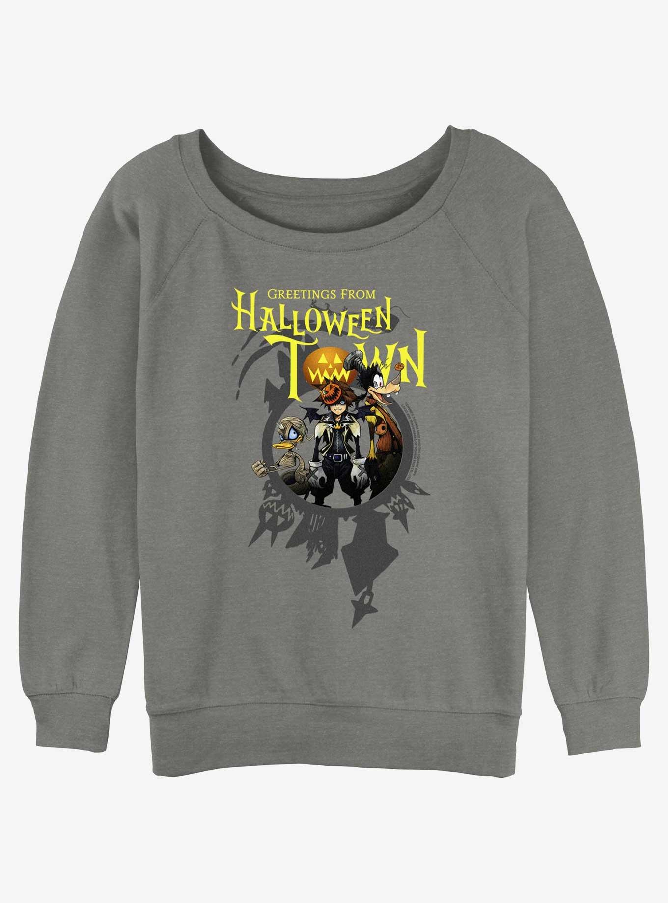 Disney Kingdom Hearts Greetings From Halloween Town Girls Slouchy Sweatshirt, GRAY HTR, hi-res