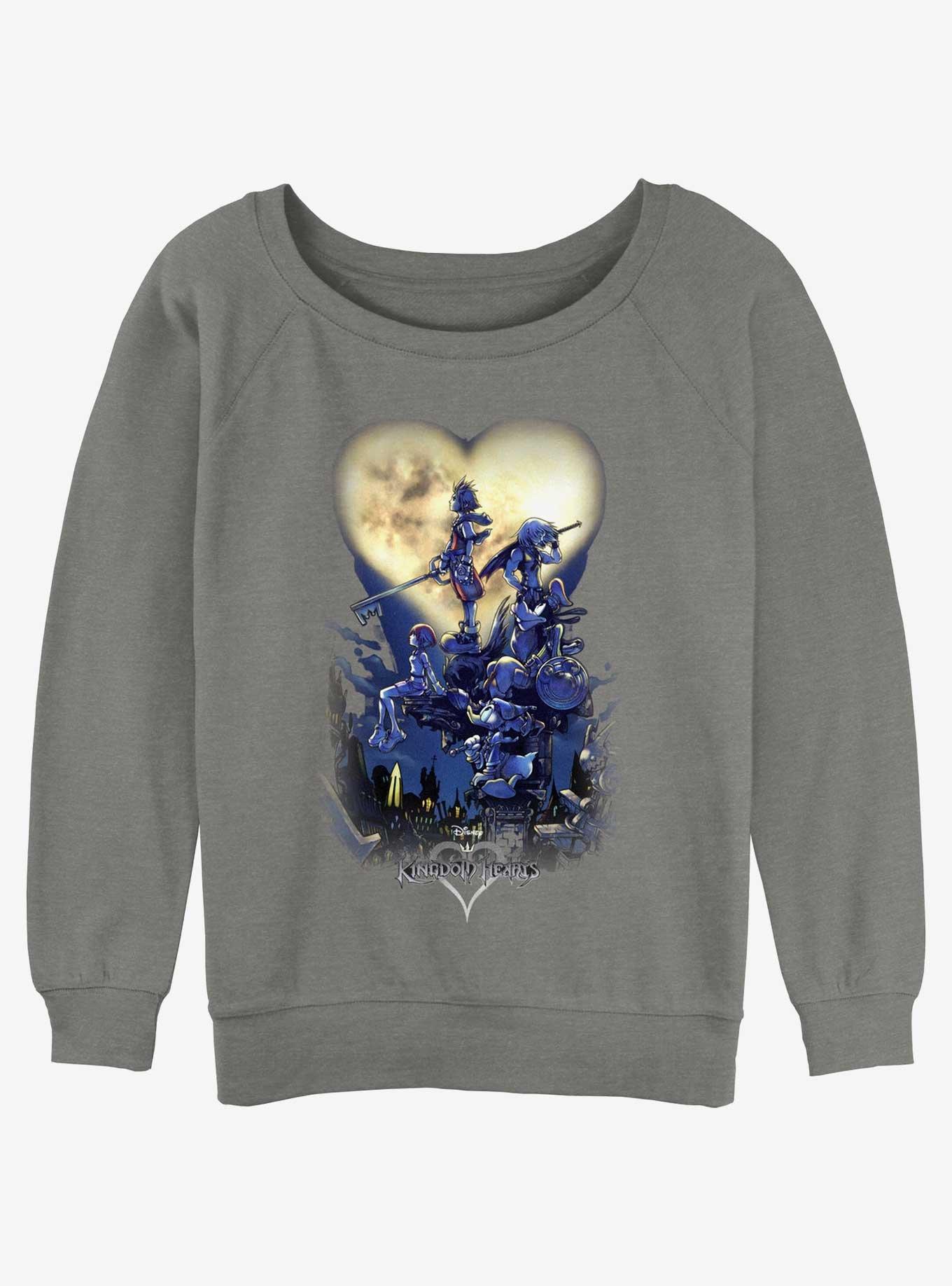 Disney Kingdom Hearts Moon Heart Poster Logo Girls Slouchy Sweatshirt, GRAY HTR, hi-res