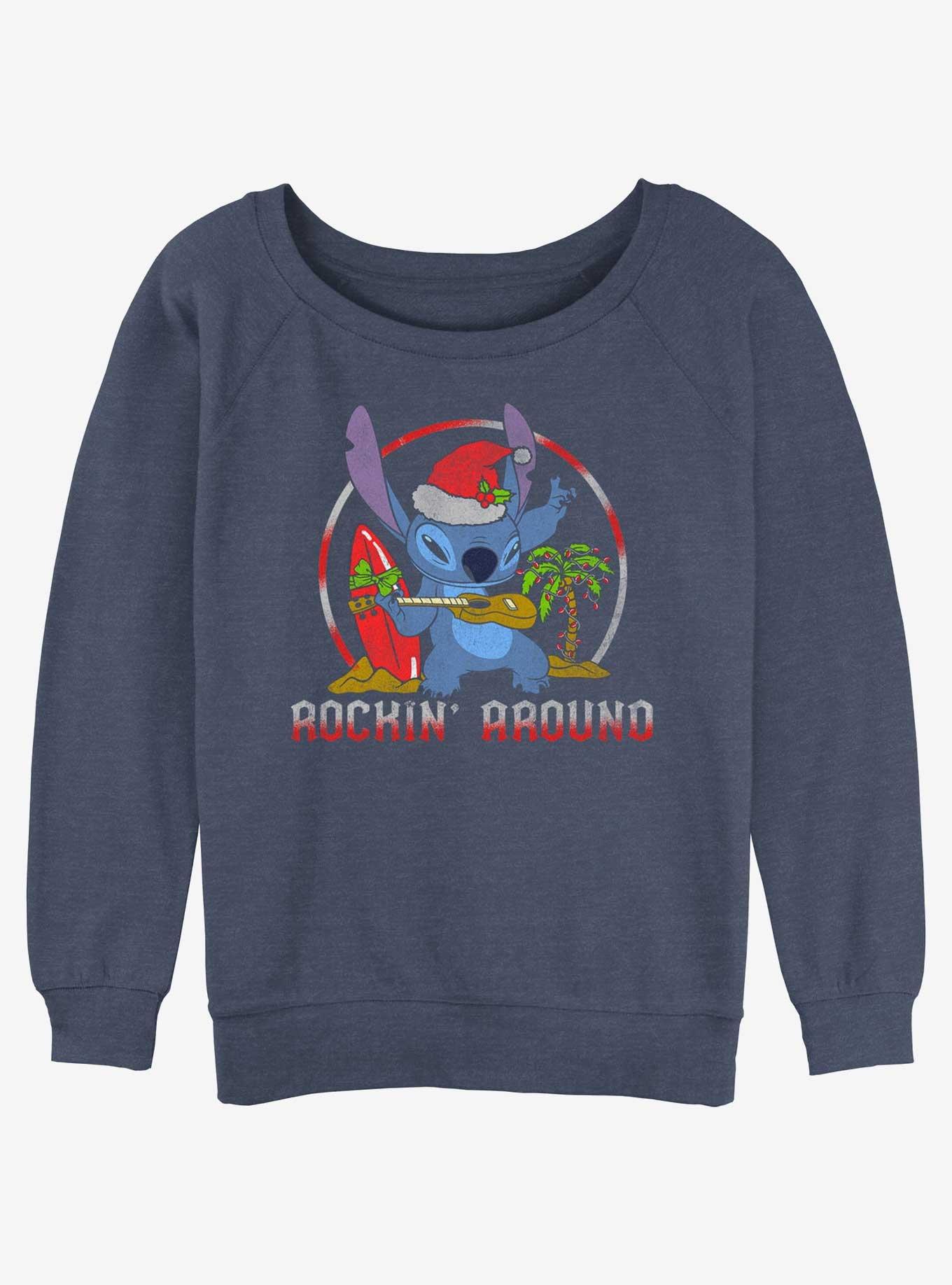 Disney Lilo & Stitch Rockin' Around Girls Slouchy Sweatshirt, BLUEHTR, hi-res