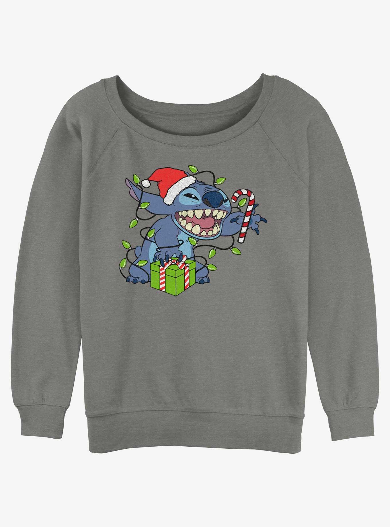 Disney Lilo & Stitch Christmas Lights Girls Slouchy Sweatshirt, GRAY HTR, hi-res