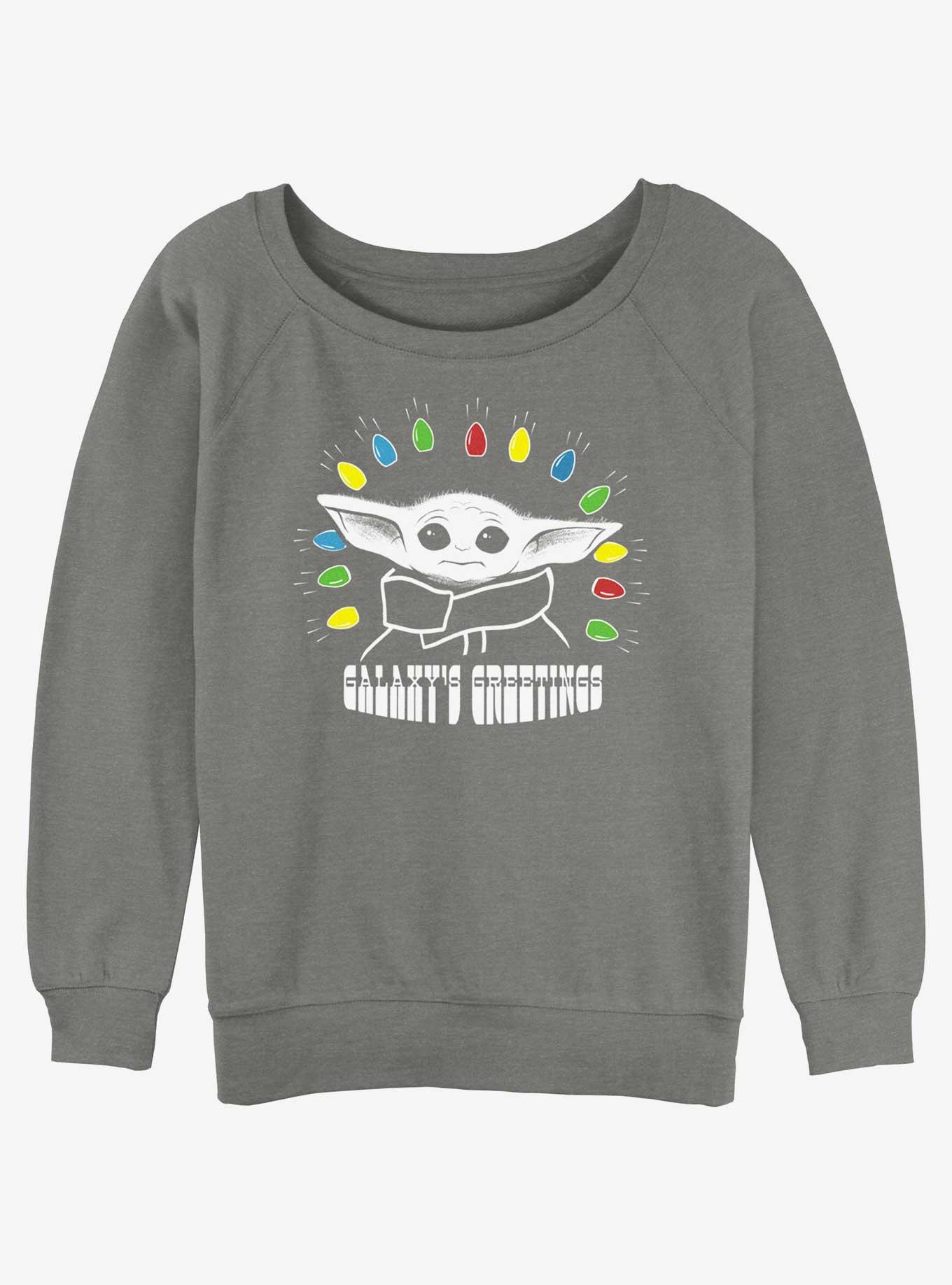 Star Wars The Mandalorian Child of Christmas Lights Girls Slouchy Sweatshirt, GRAY HTR, hi-res