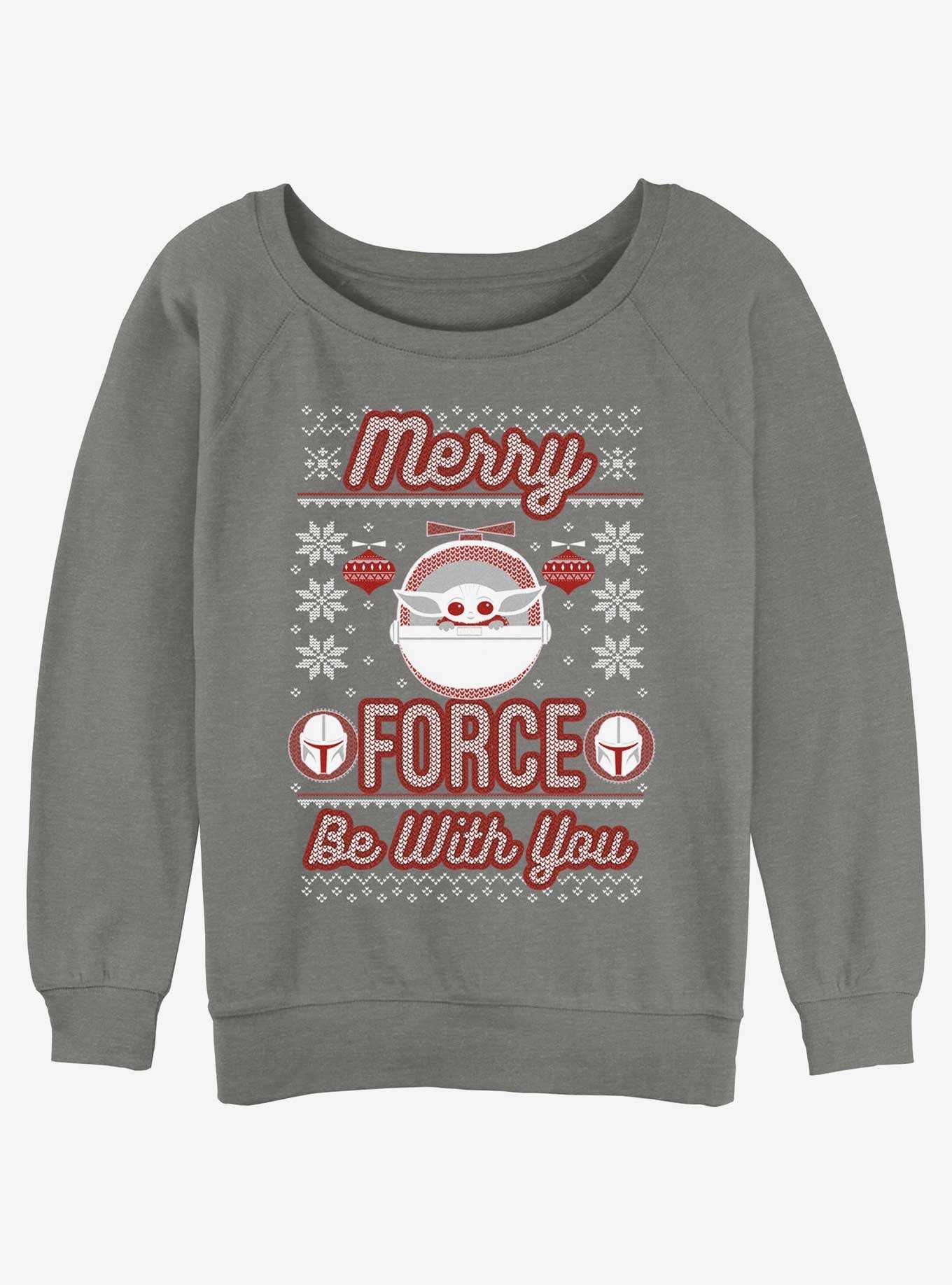 Star Wars The Mandalorian Merry Force Ugly Christmas Girls Slouchy Sweatshirt, , hi-res